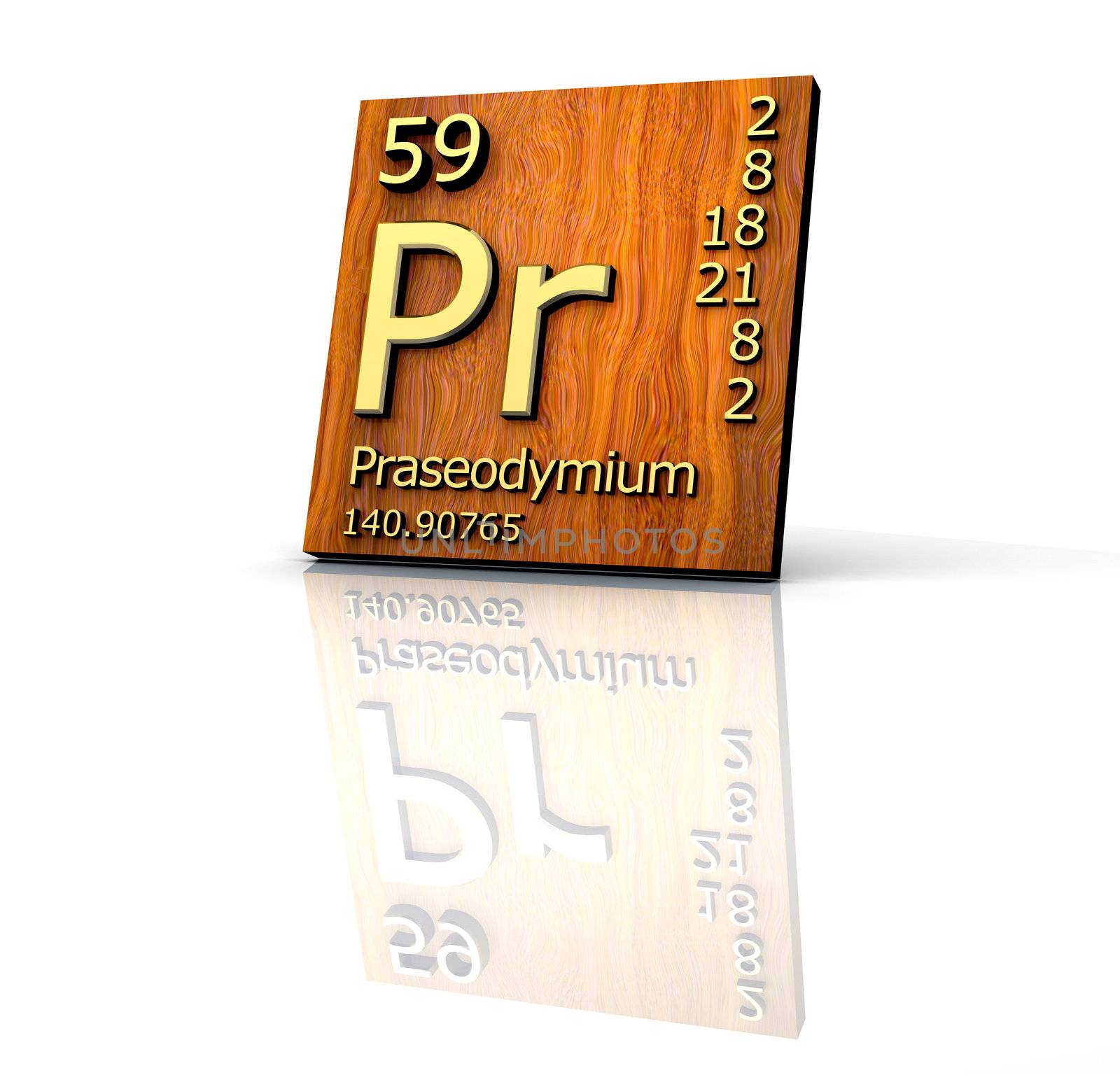 Praseodymium form Periodic Table of Elements - wood board - 3d made