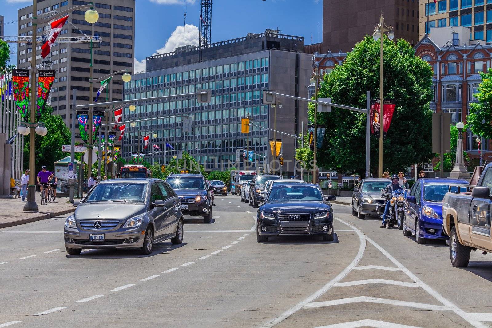 Cars in a street in Ottawa, Ontario, Canada