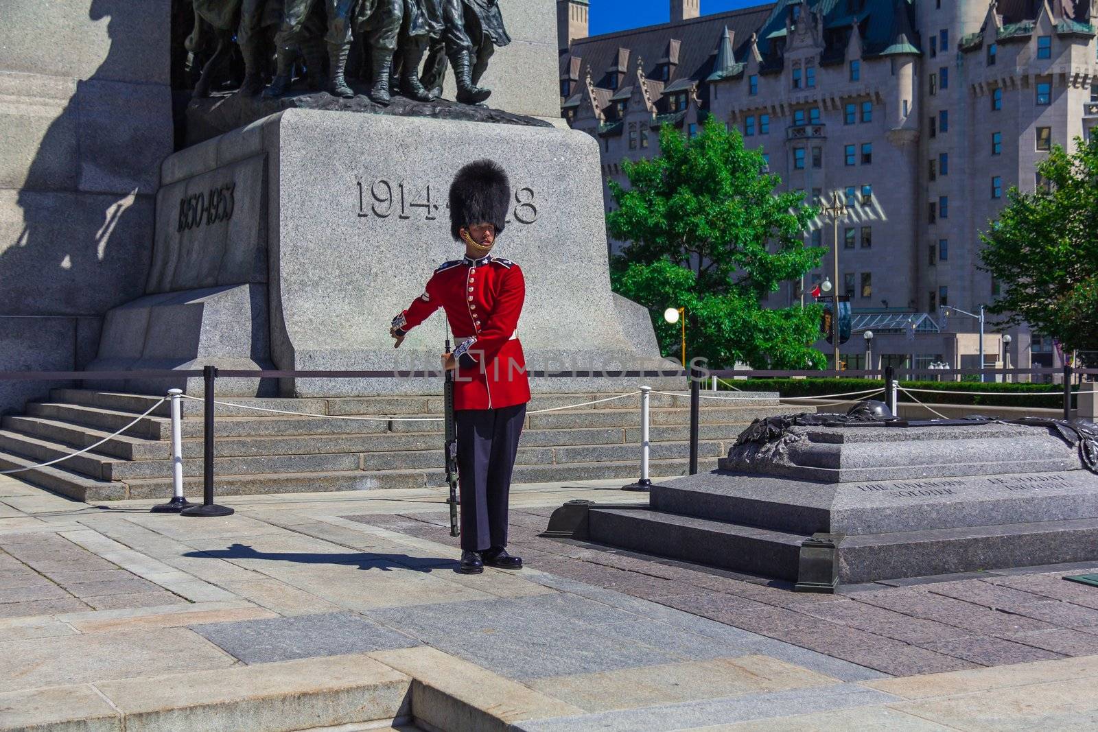 Standing Ceremonial Guard and guarding in Ottawa, Ontario, Canada