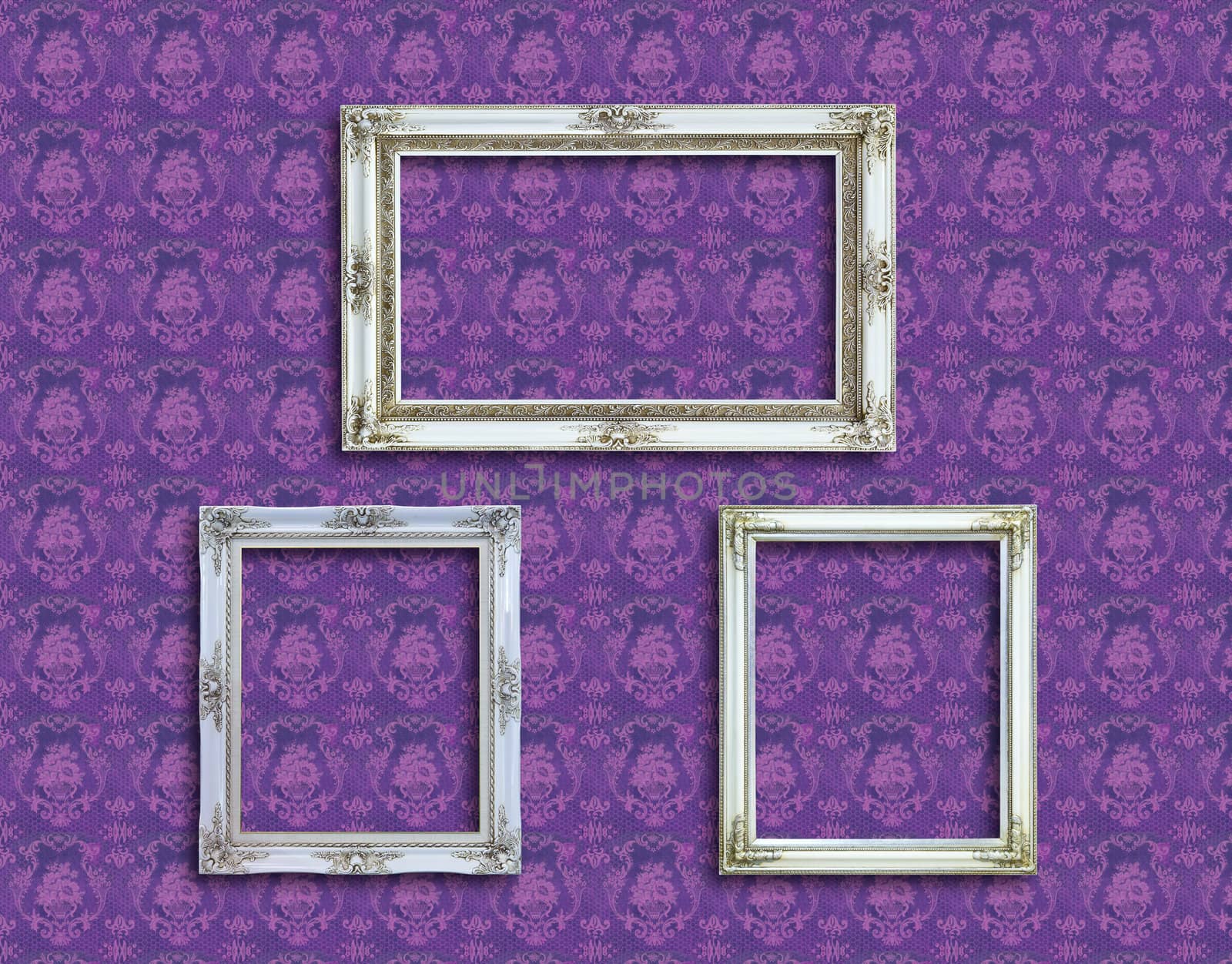 frame of white wood  on purple wallpaper