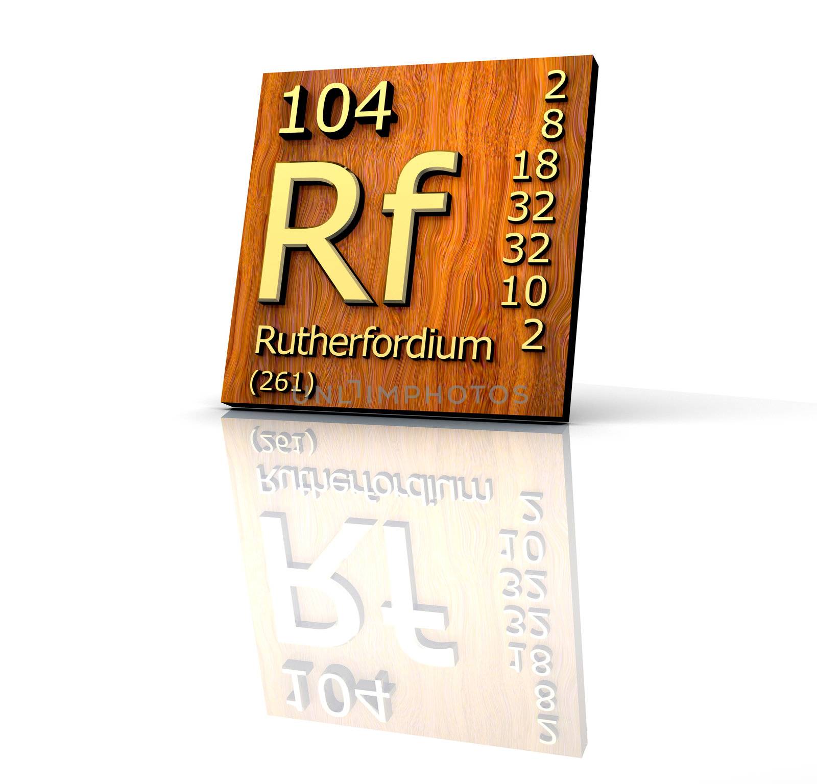 Rutherfordium form Periodic Table of Elements - wood board - 3d made