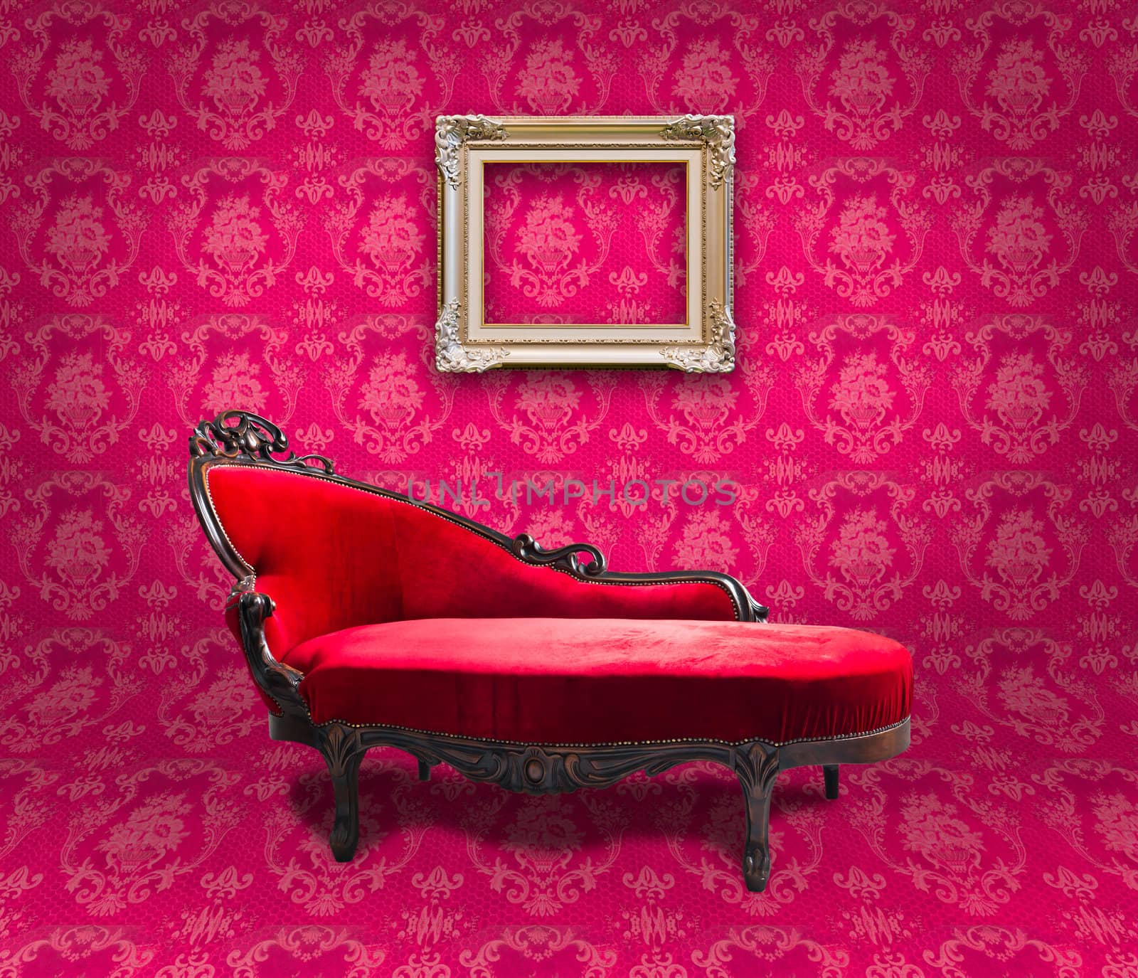 red luxury sofa and frame in pink room by tungphoto