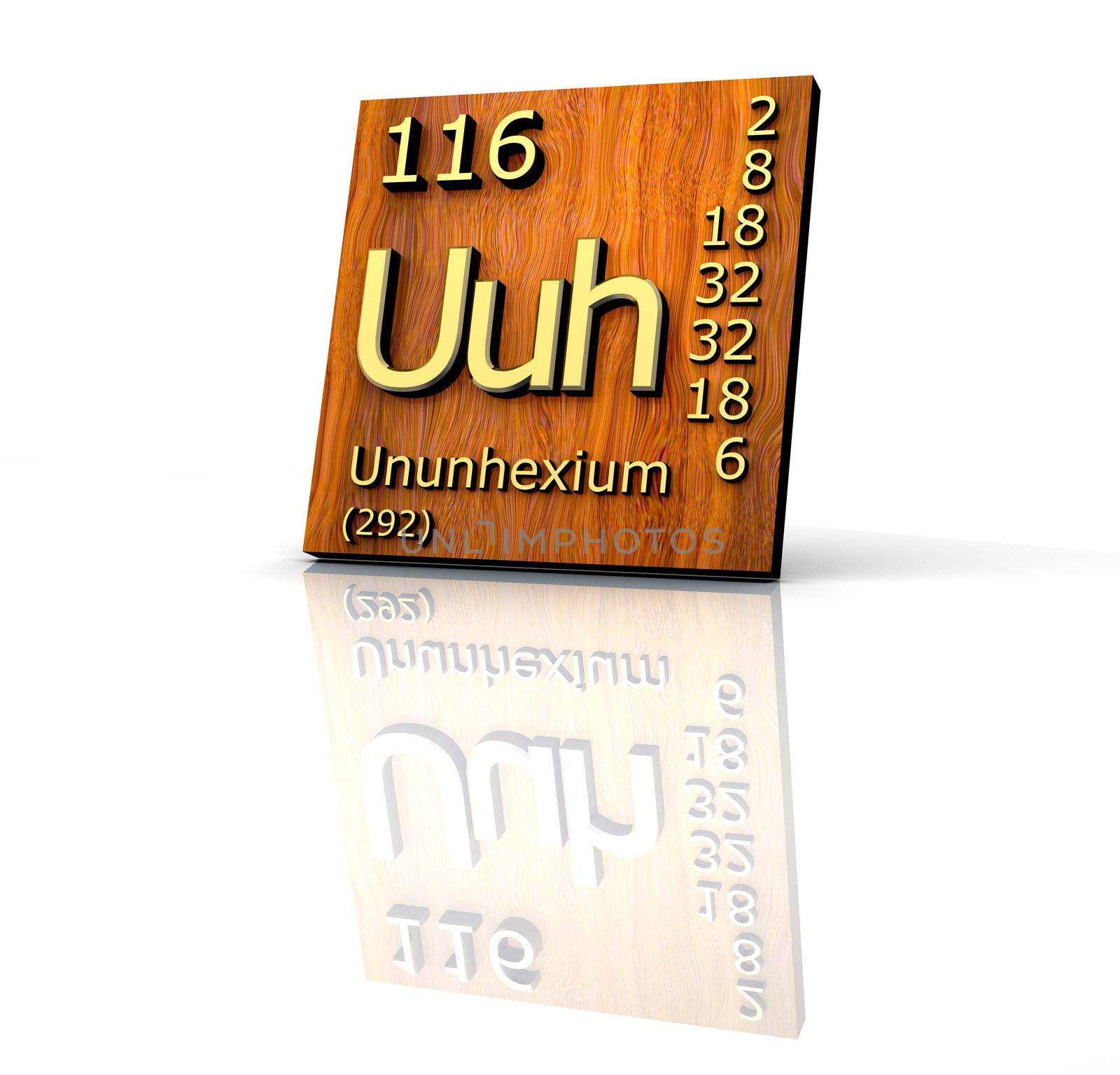 Ununhexium Periodic Table of Elements - wood board - 3d made