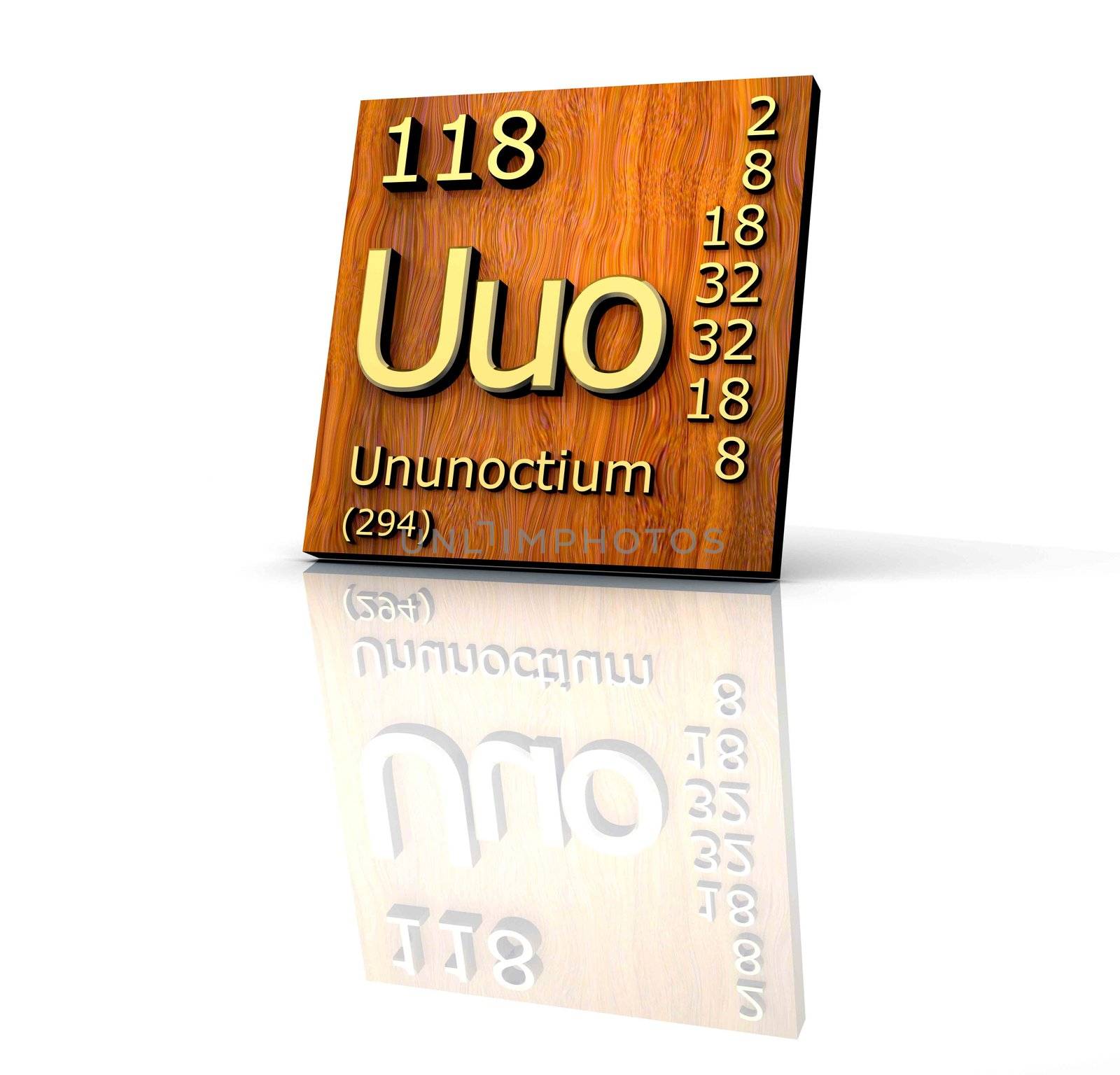 Ununoctium from Periodic Table of Elements - wood board - 3d made