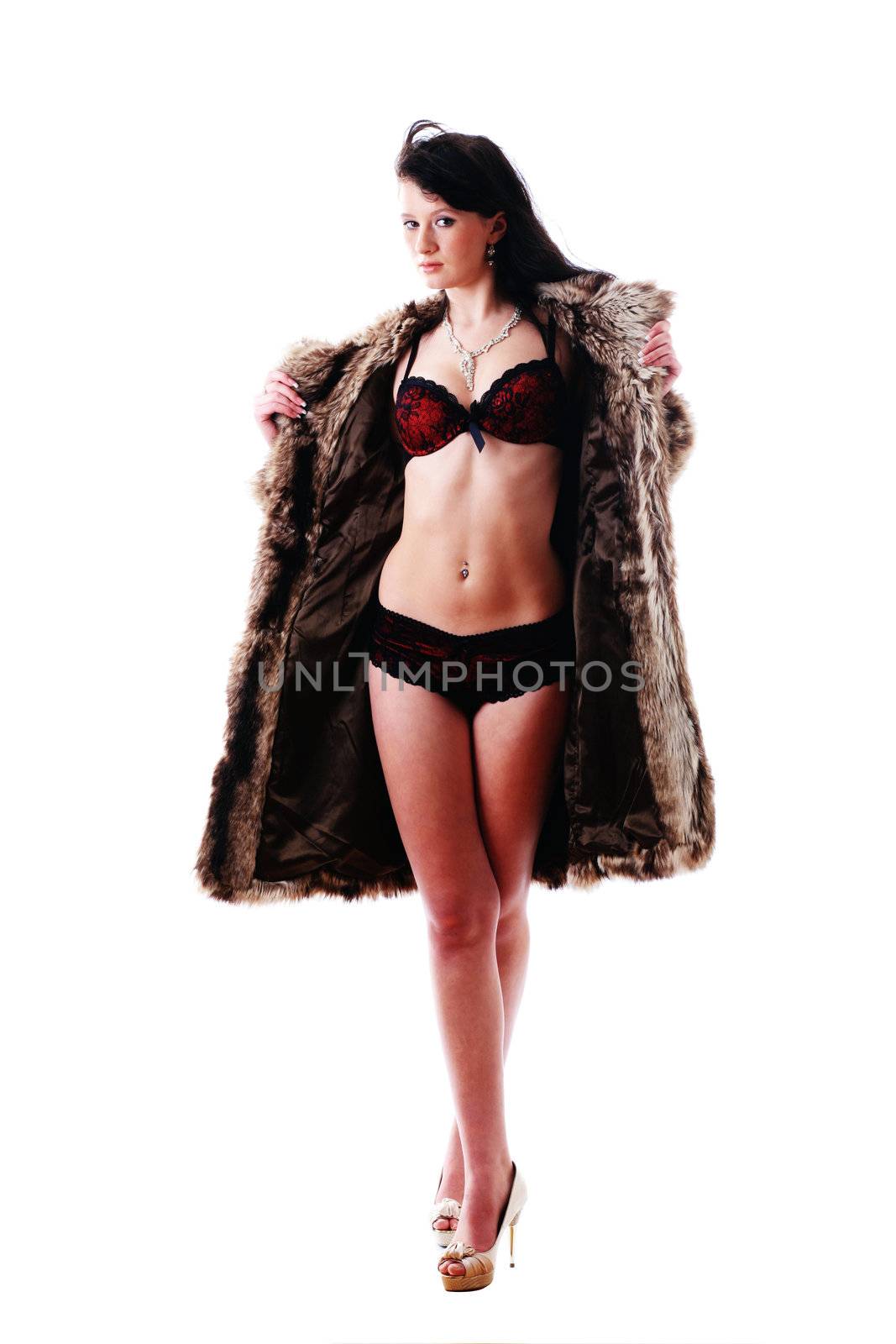 An image of a beautiful woman in fur-coat