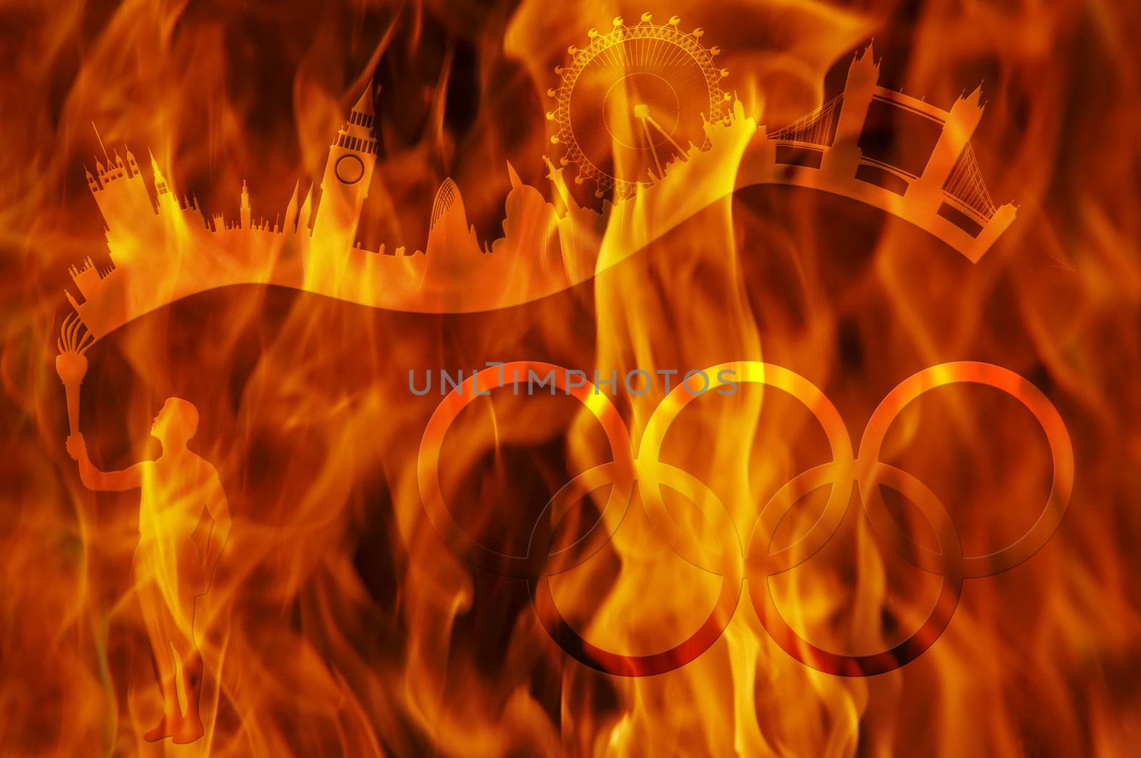 Abstract allegory illustration - undying Olympic flame - Olympic city - London