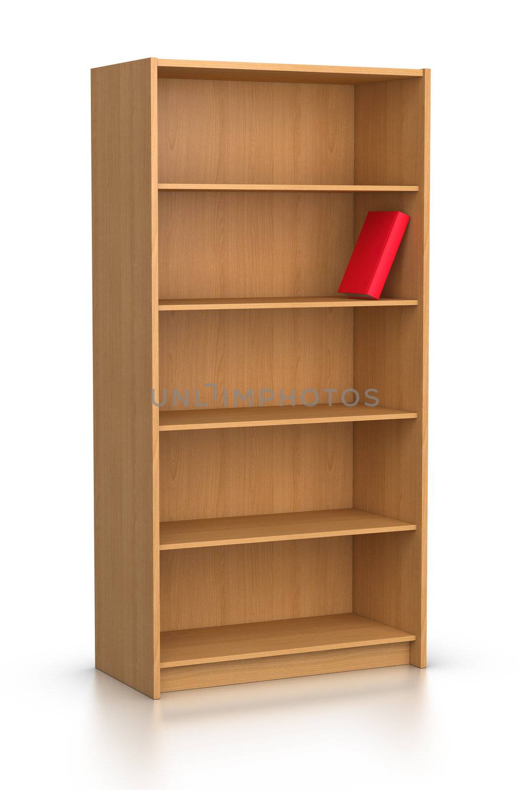 3D rendered Red book in Empty Bookshelf.