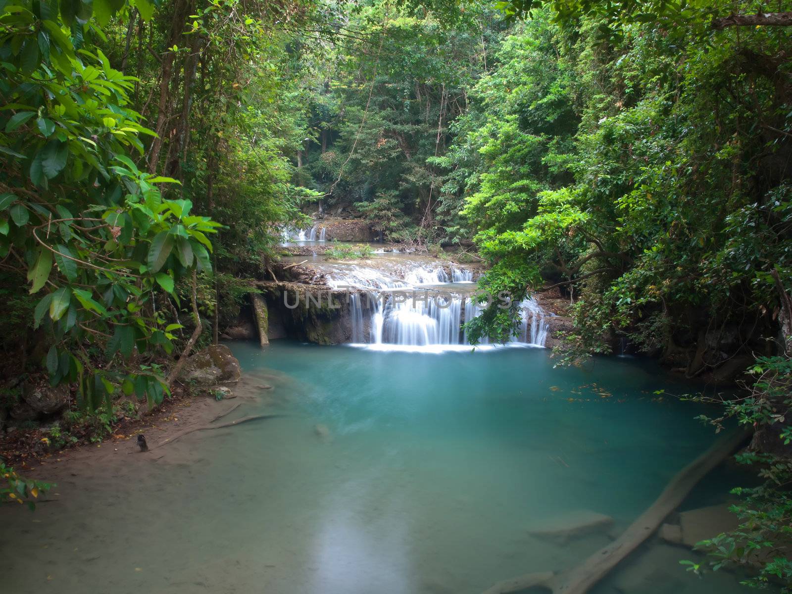 Emerald color water in Erawan waterfall, Erawan National Park, Kanchanaburi, Thailand