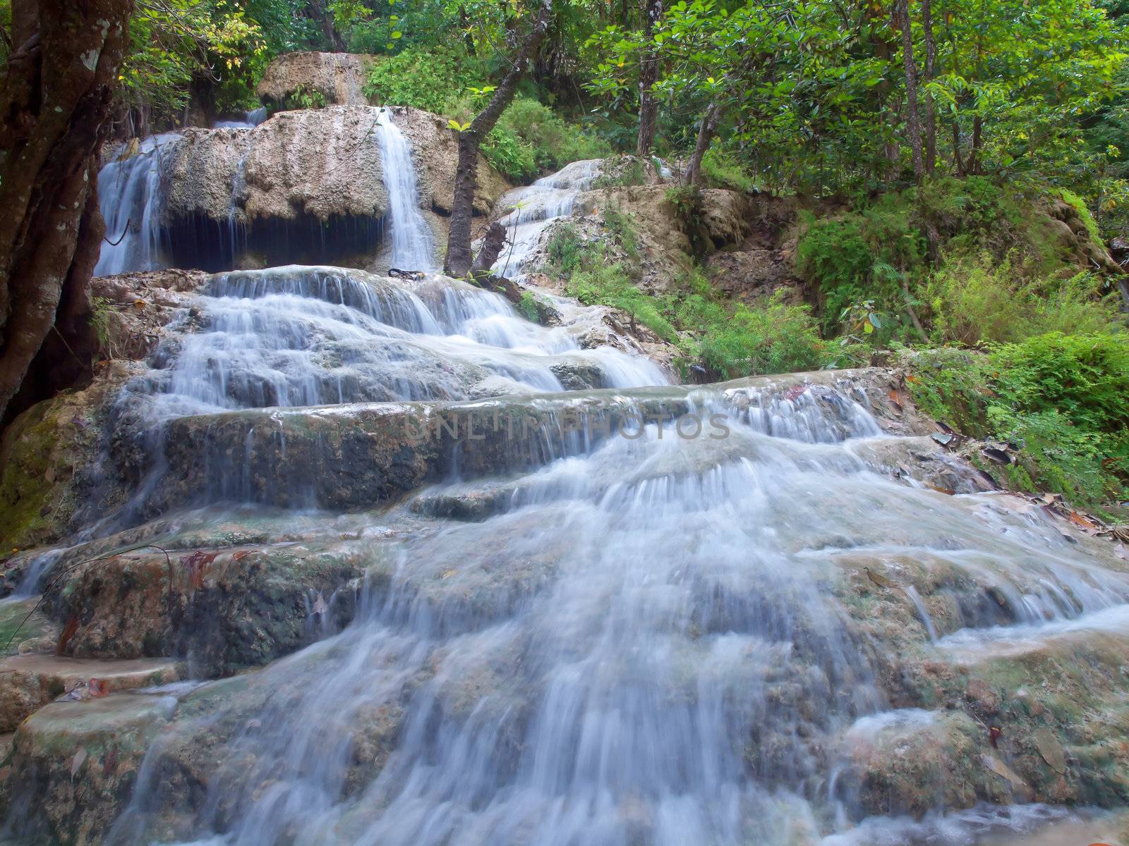 Emerald color water in Erawan waterfall, Erawan National Park, Kanchanaburi, Thailand