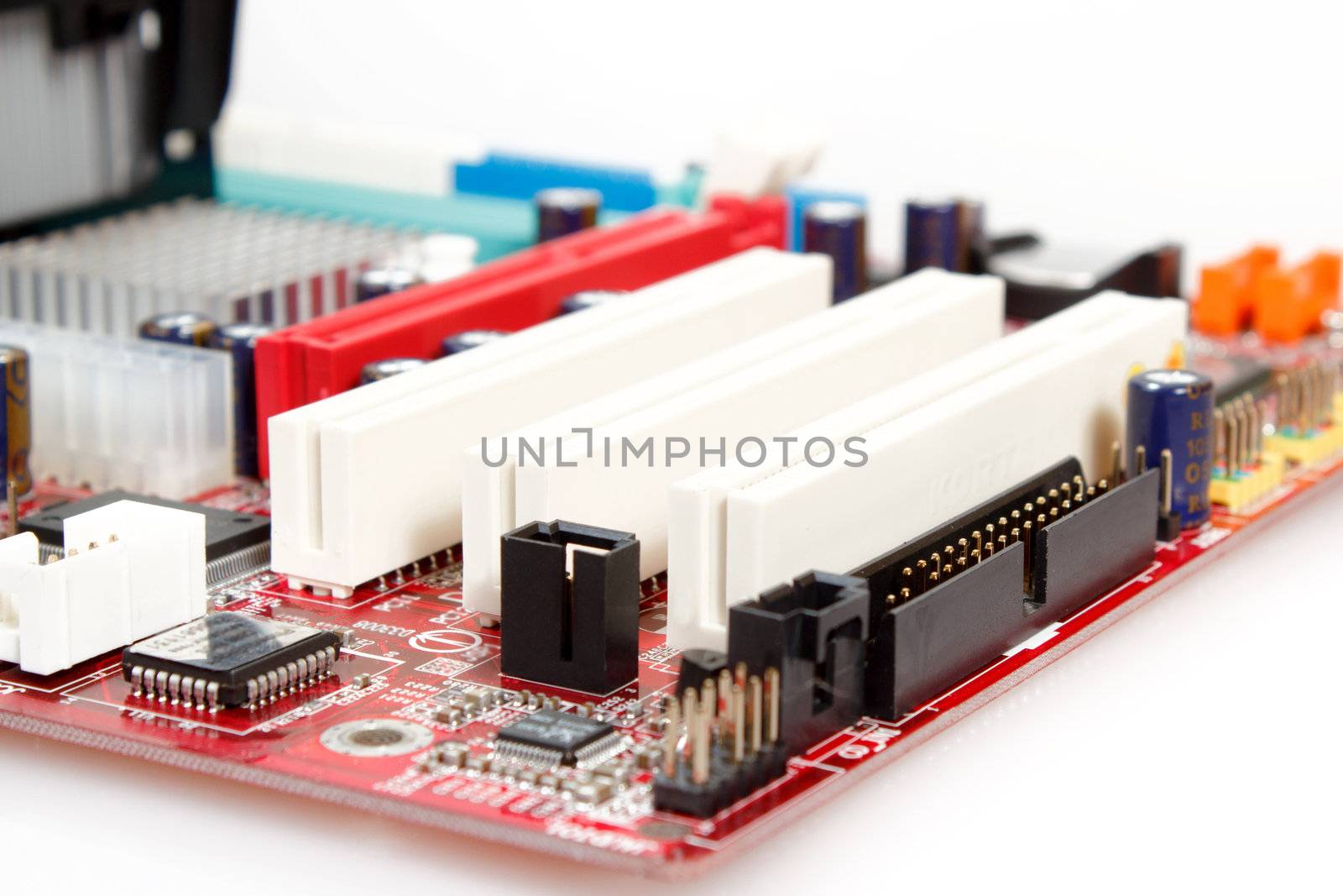 close up of computer motherboard with shallow focus