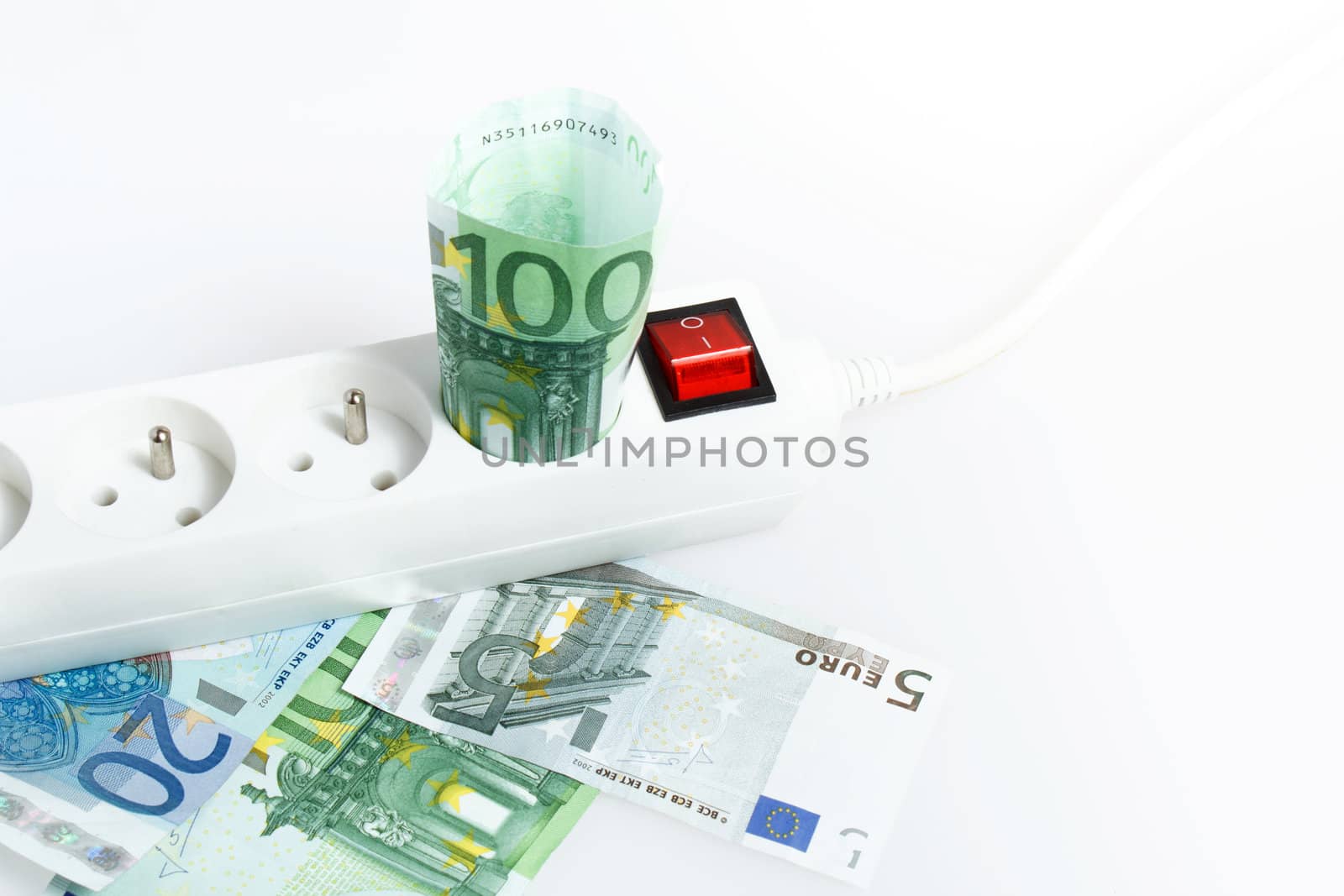 concept save money with energy saving in electricity on white background