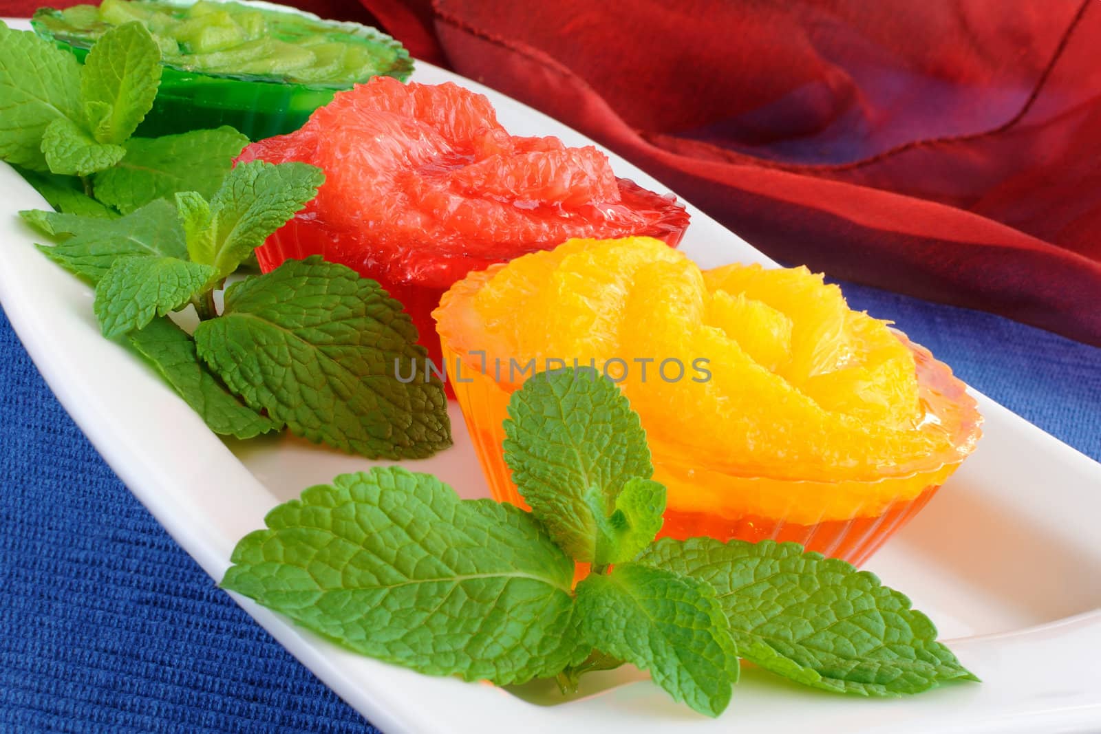 Jelly dessert of fresh fruit (oranges, grapefruit, kiwi)