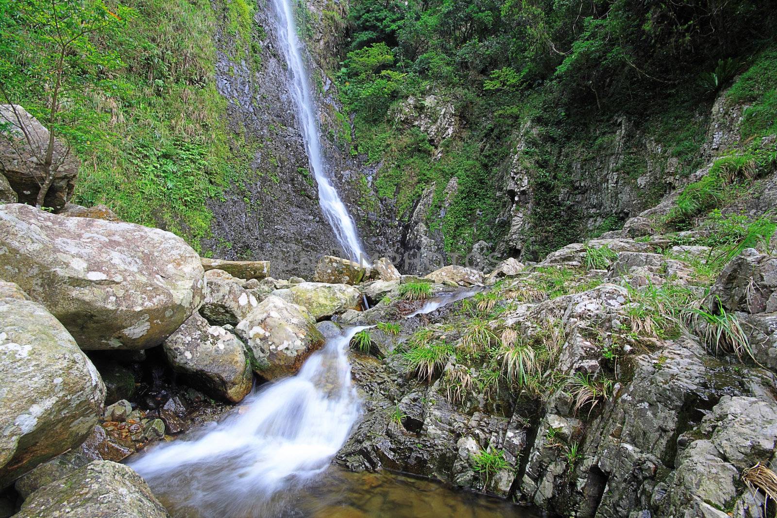 The beautiful waterfall in forest, spring, long exposure 