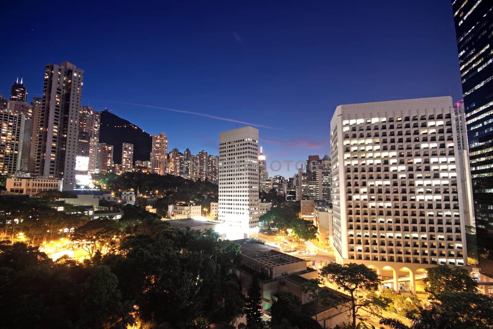 office building at night in hong kong 