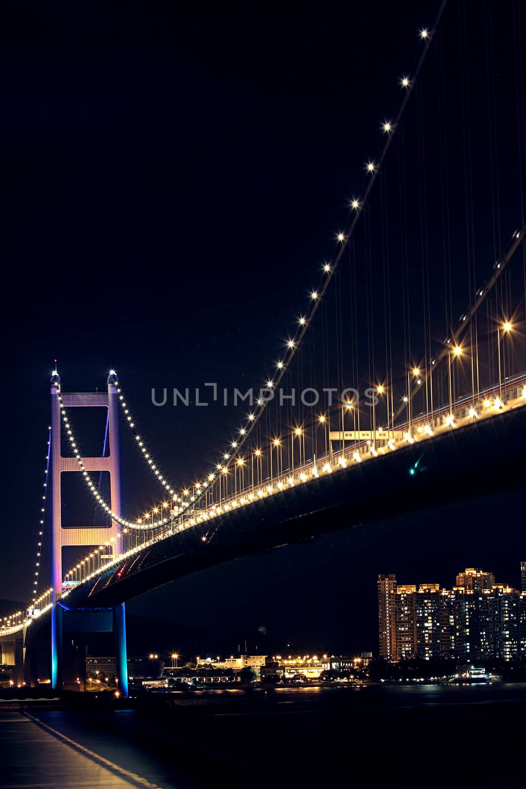 Tsing Ma Bridge in Hong Kong at night 