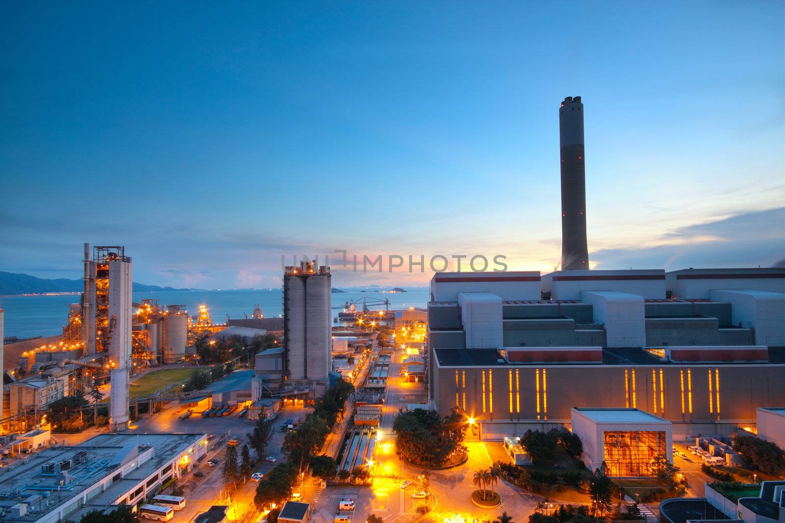 Cement Plant and power sation in sunset