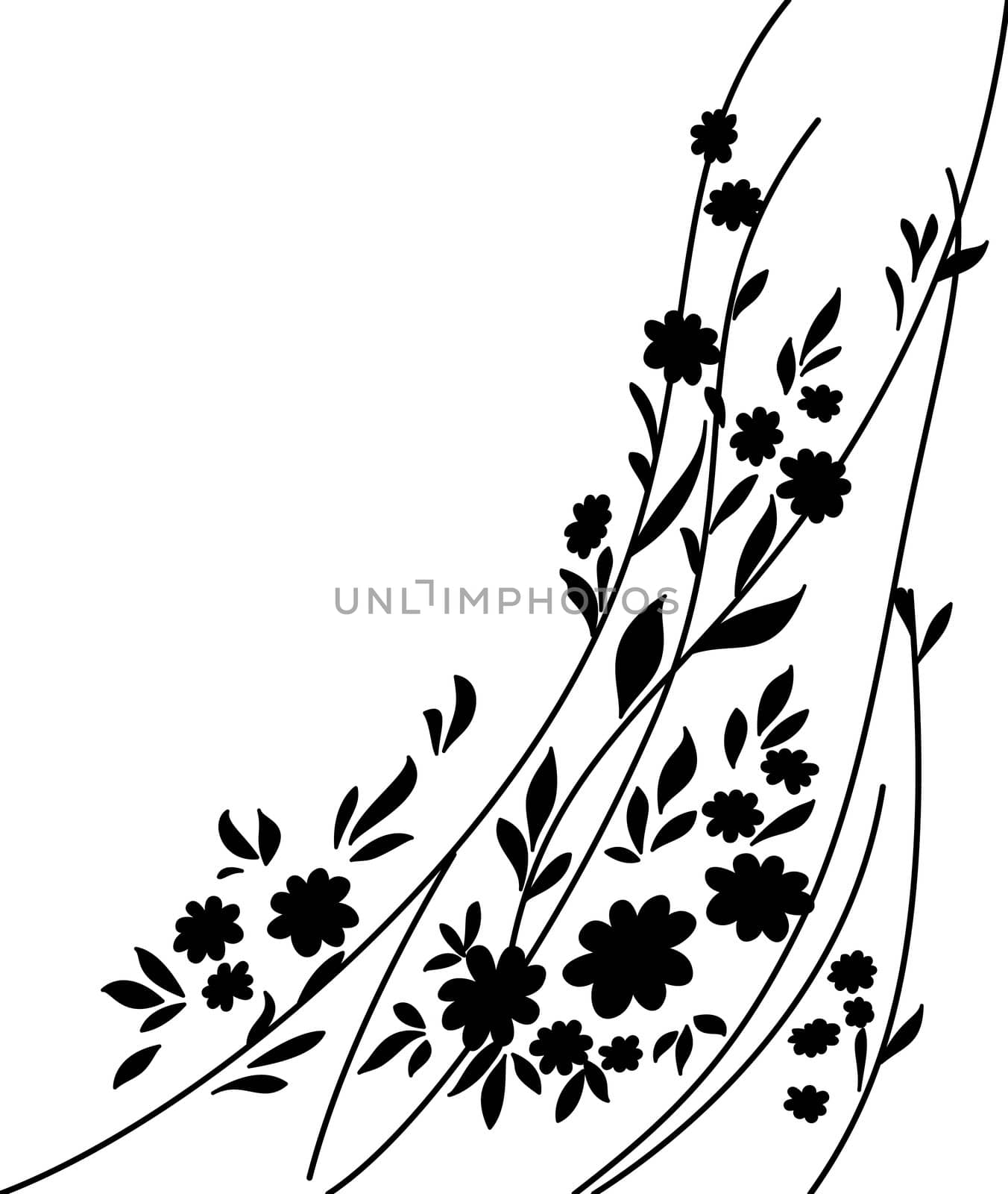 Abstract floral pattern. Black silhouettes on white background