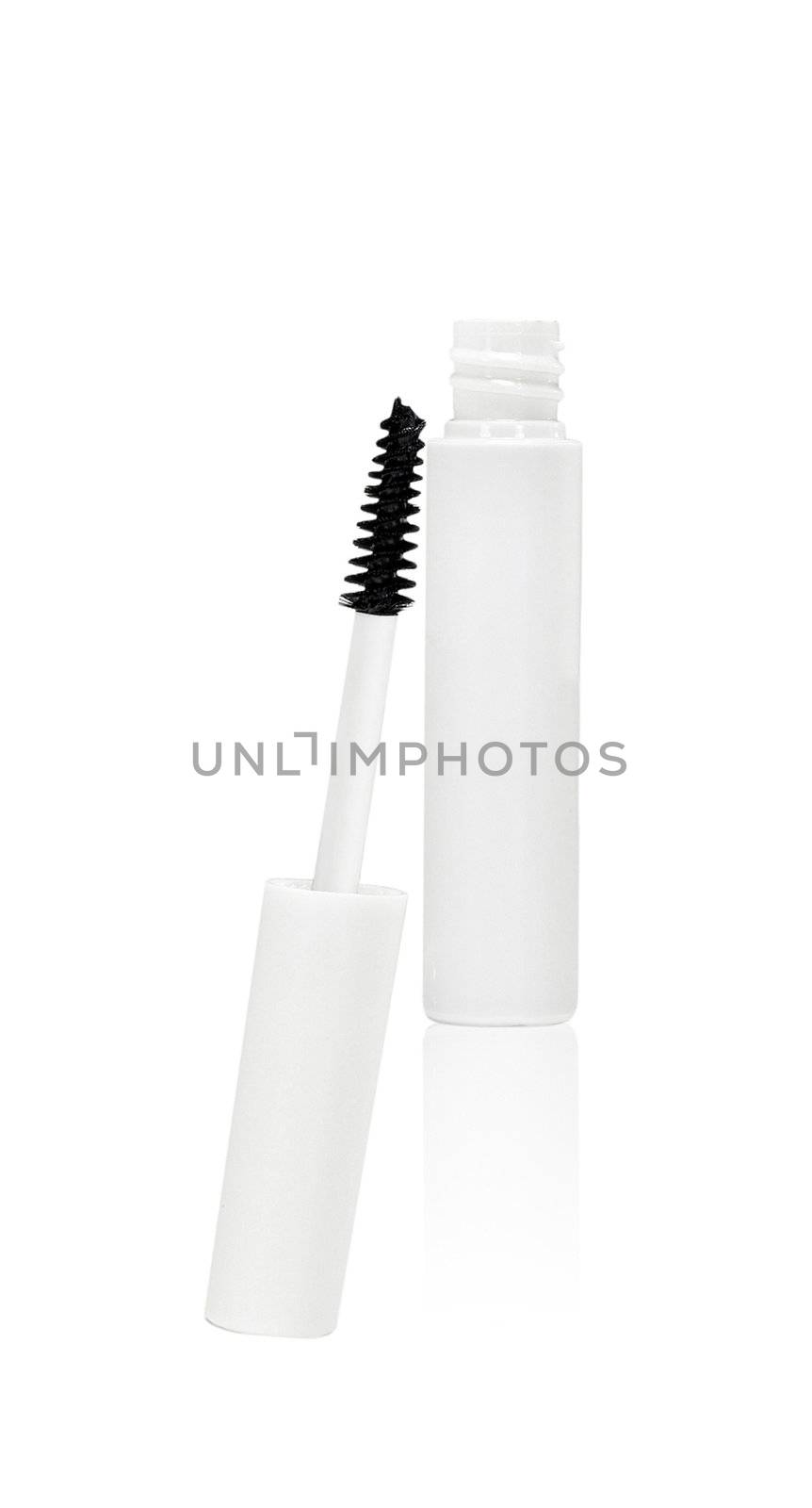 white mascara for eyes isolated on white background