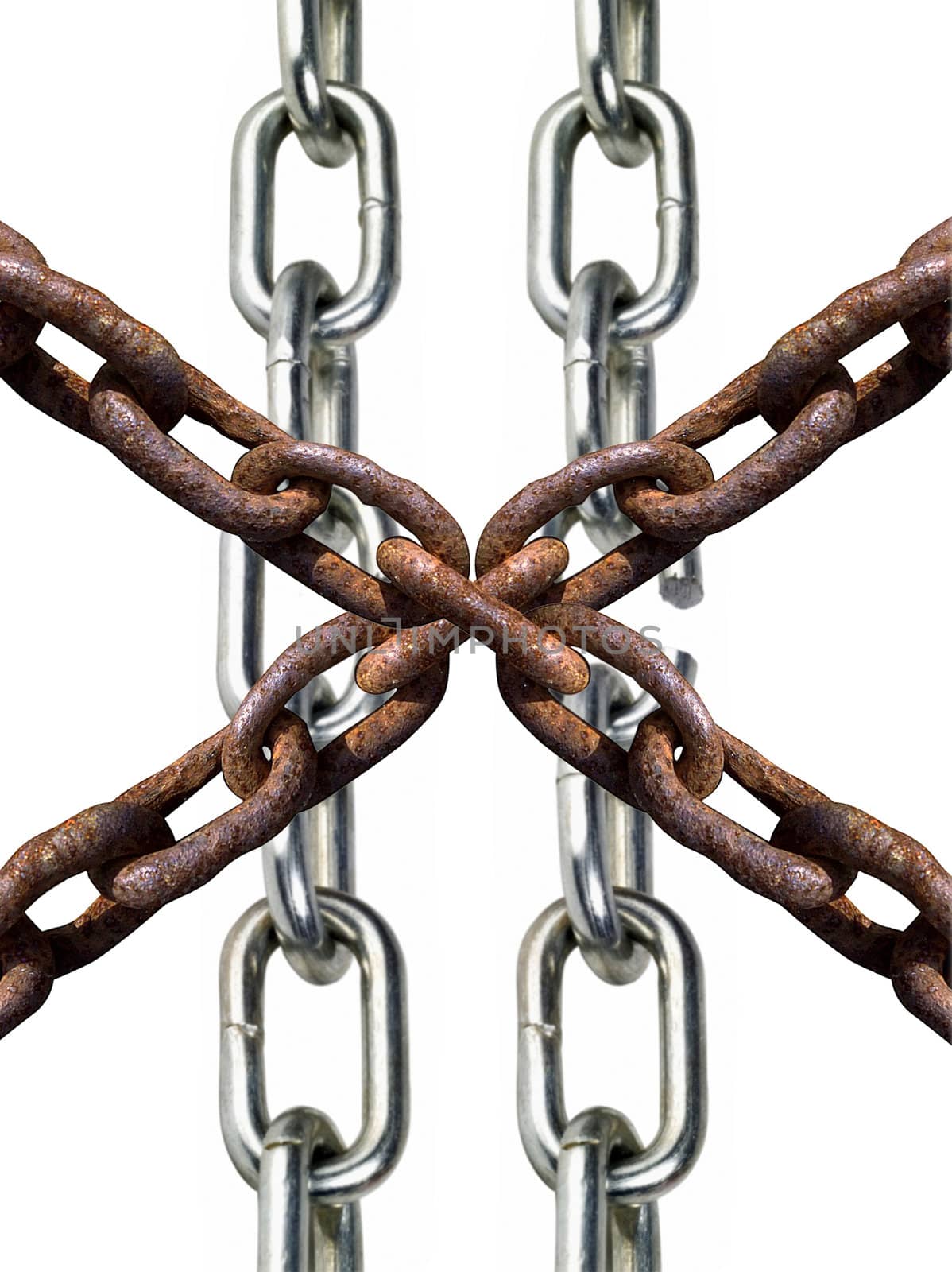 old and new chains isolated on white