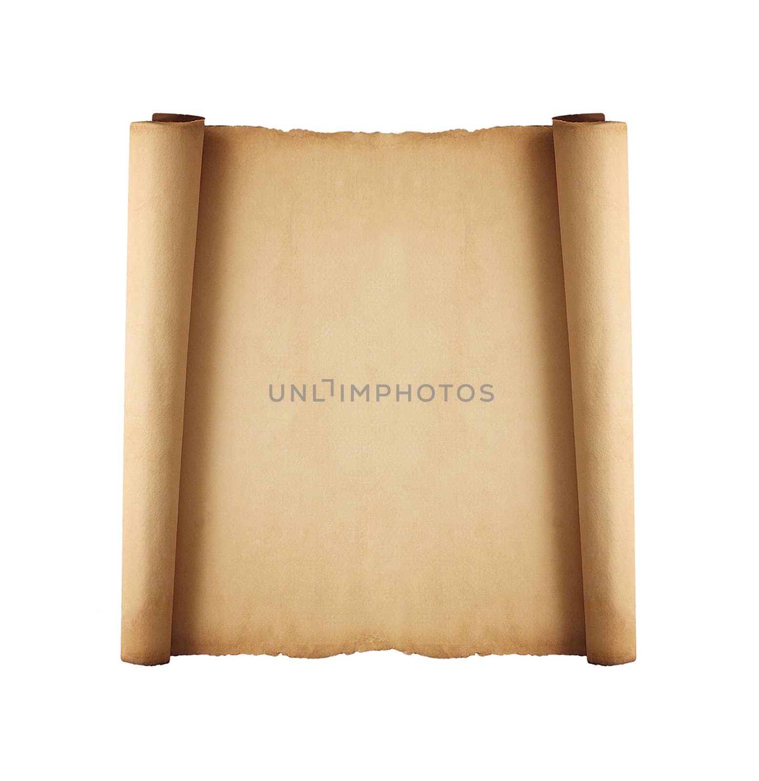 scrolled old paper isolated on white background