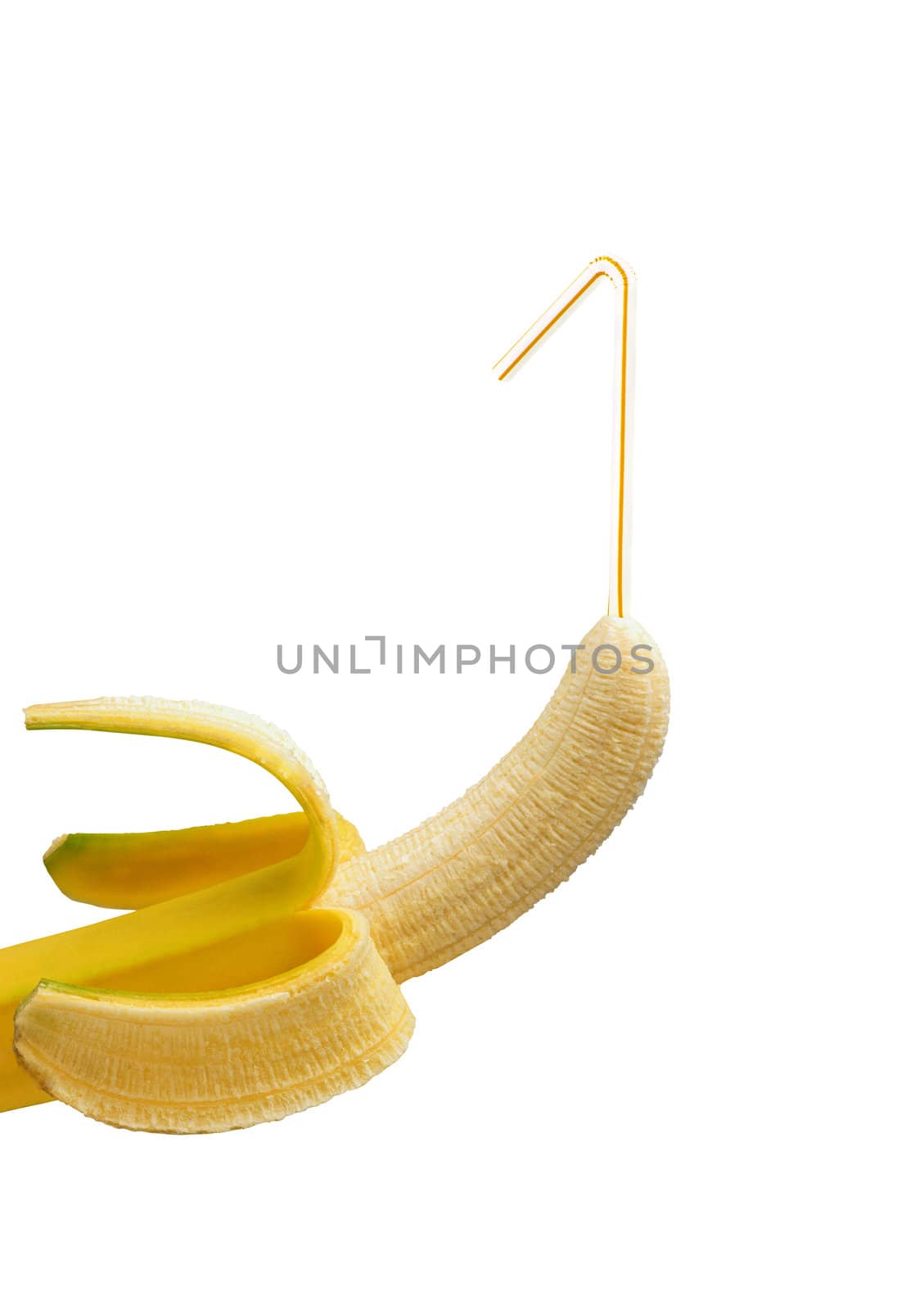  banana with cocktail stick isolated on white