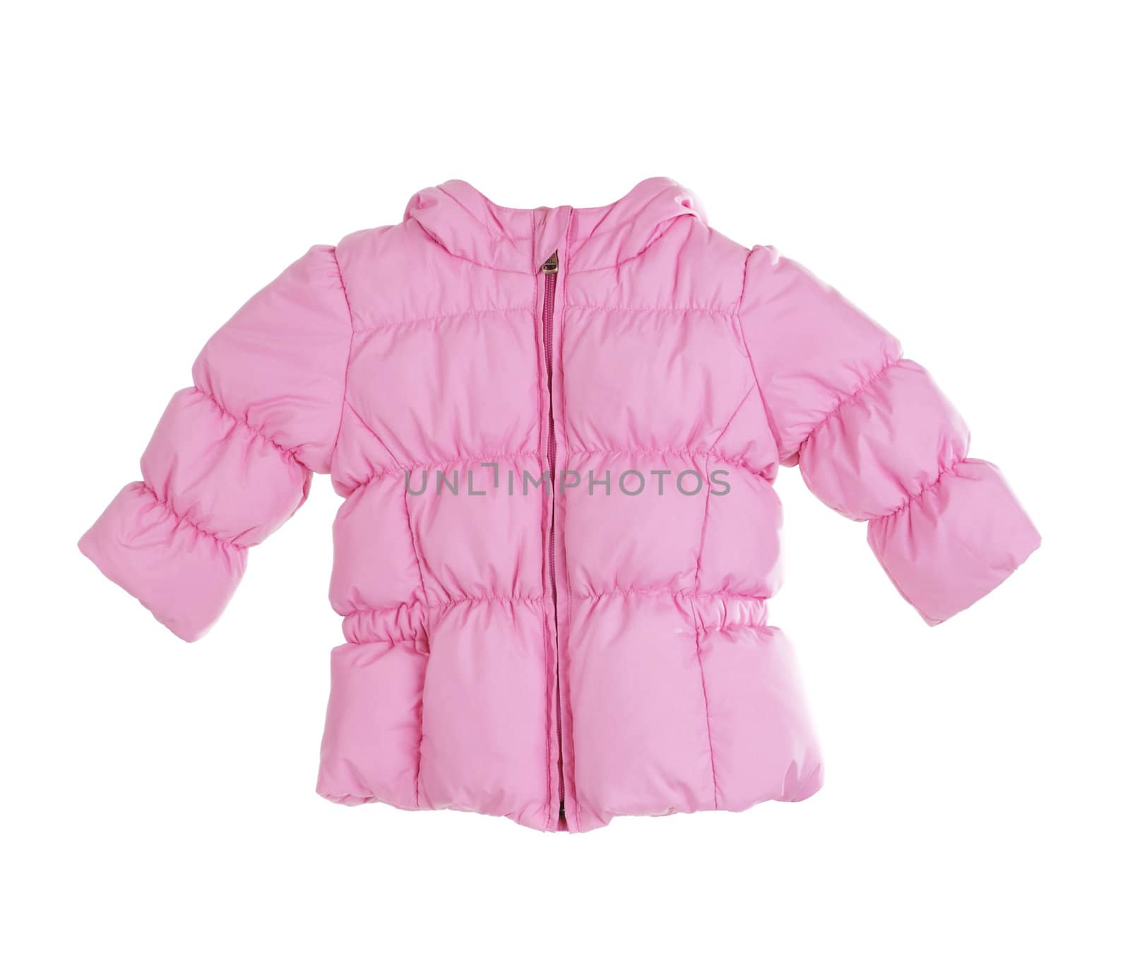 Bright children's pink jacket on white background