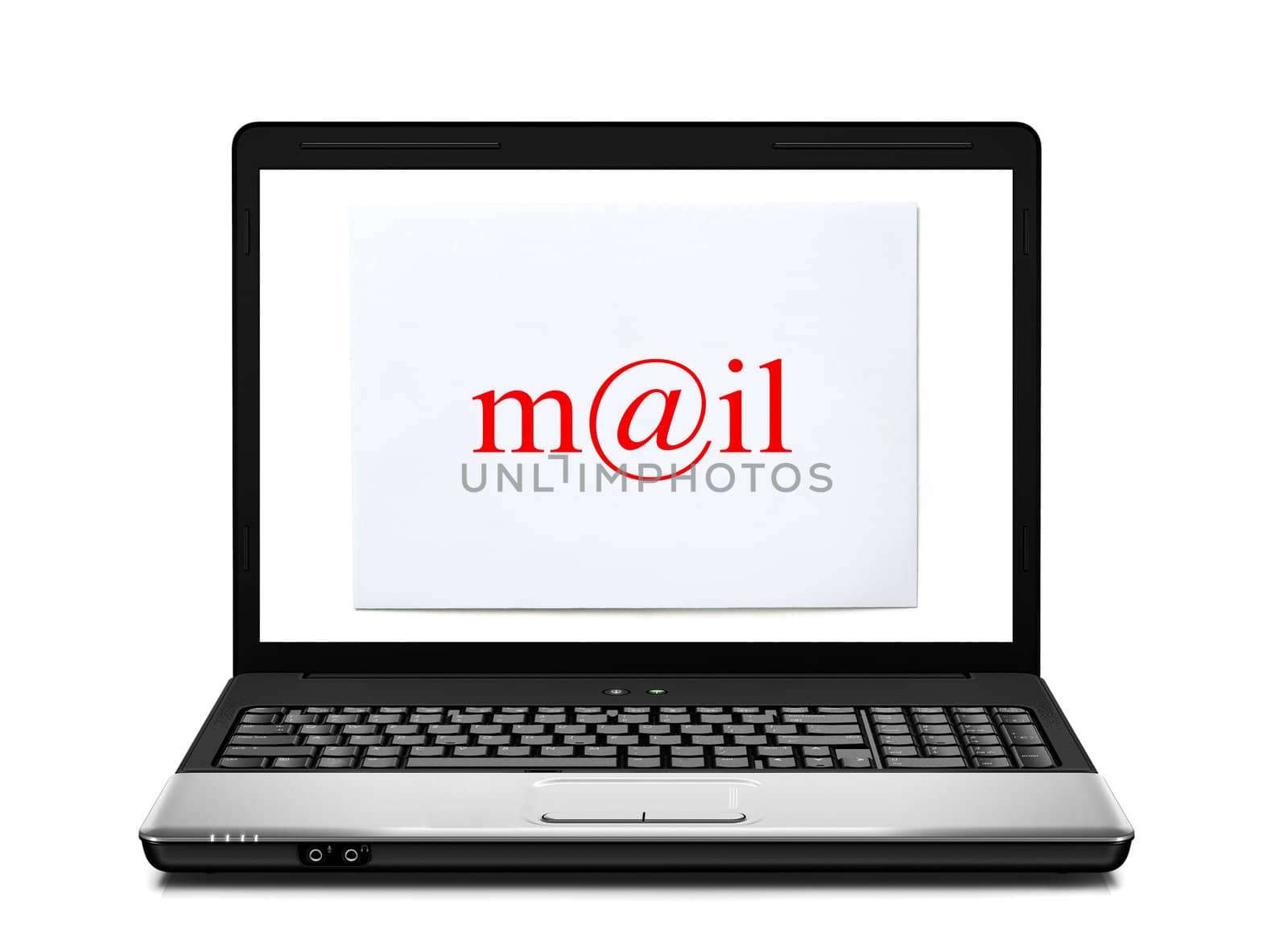 Laptop with mail envelope isolated on white background
