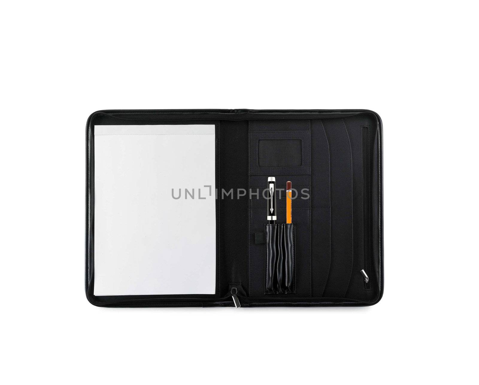 Pen with pencil in notebook
