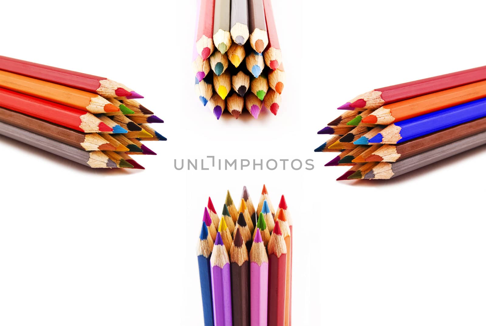 Color pencils on white background