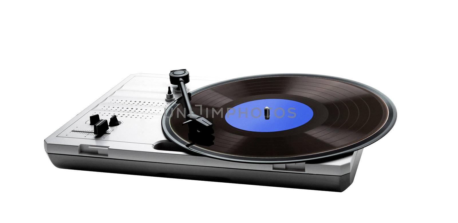 Retro portable turntable isolated and vinyl by ozaiachin