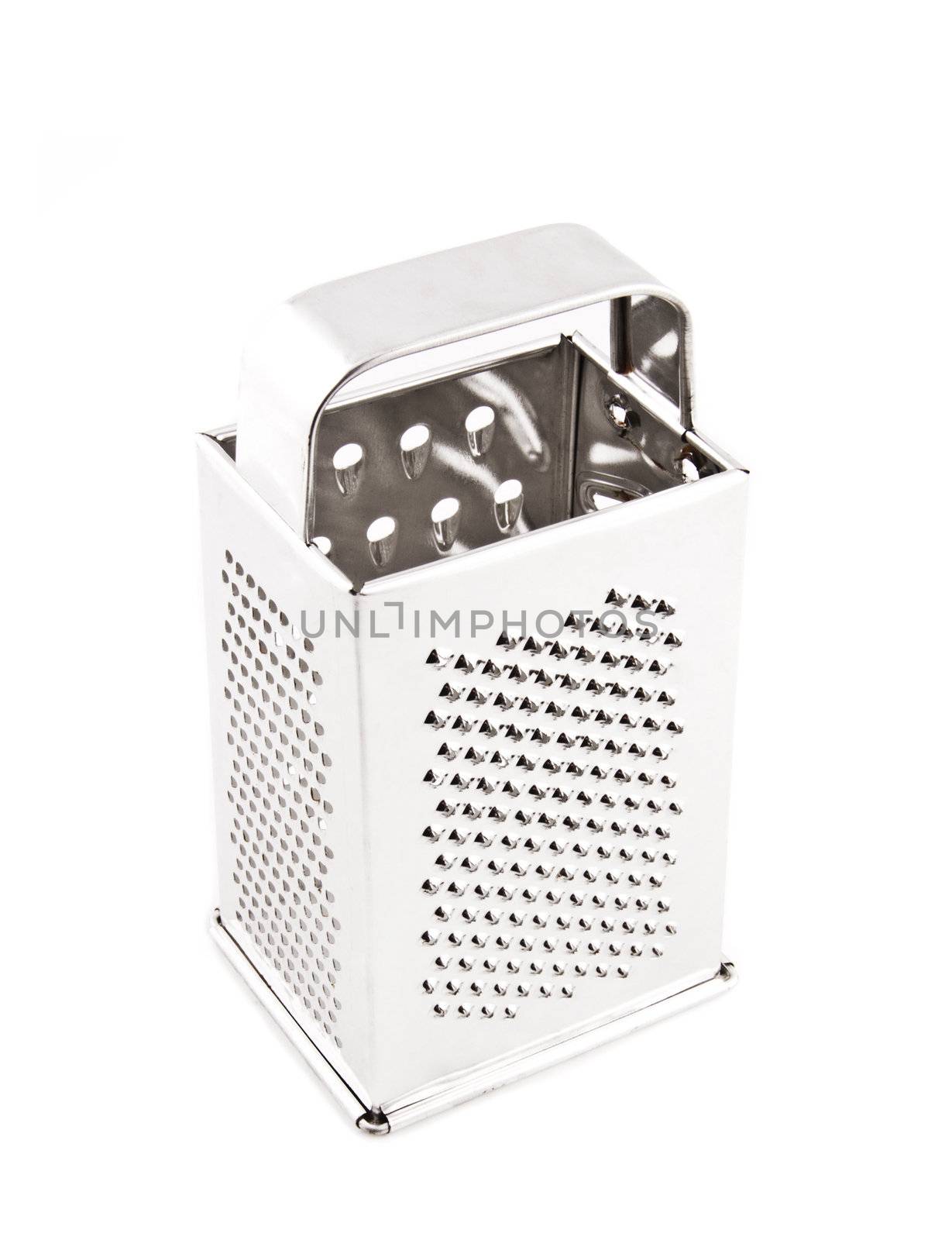 Shiny stainless steel cheese grater isolated on white
