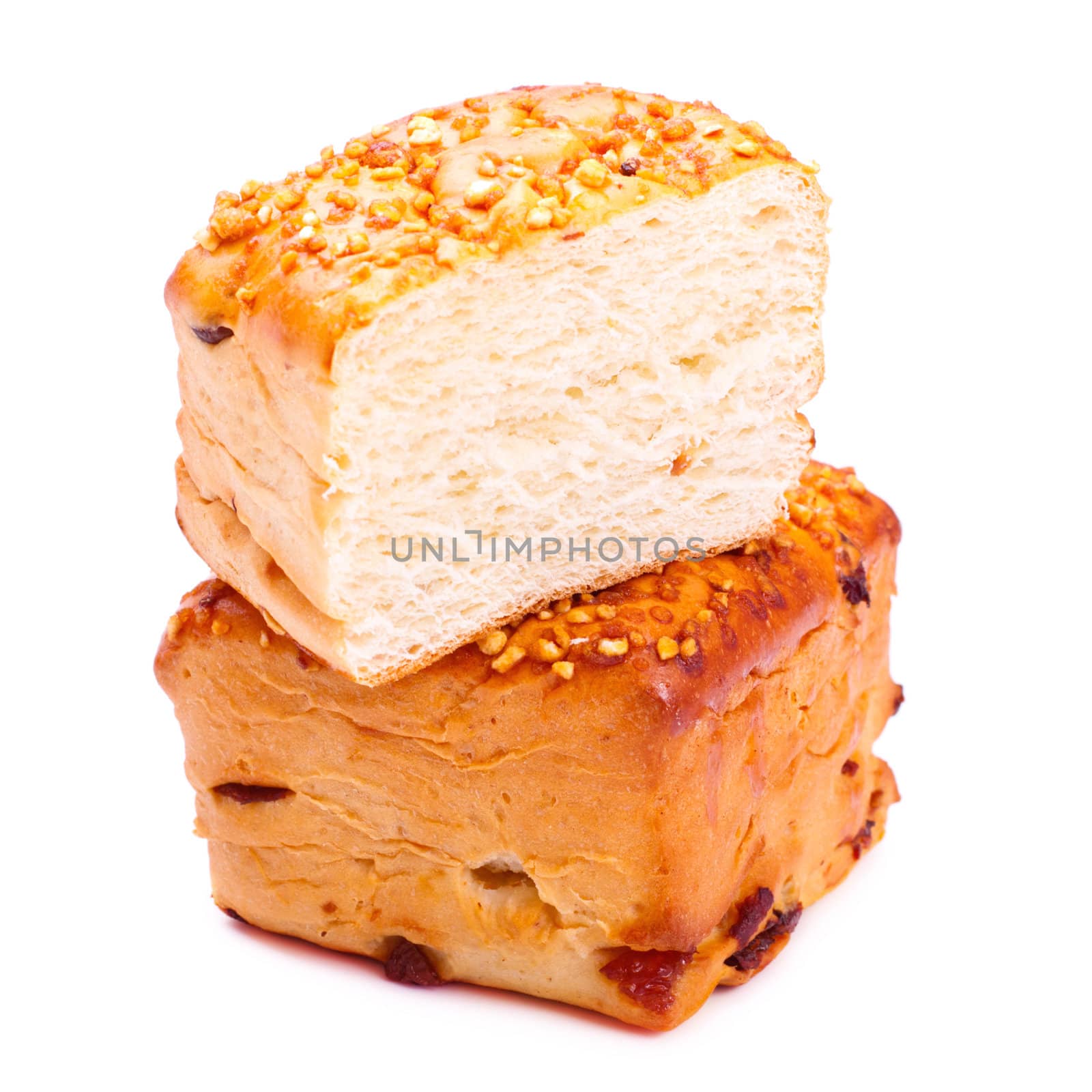 fresh bread with sesame isolated on white background