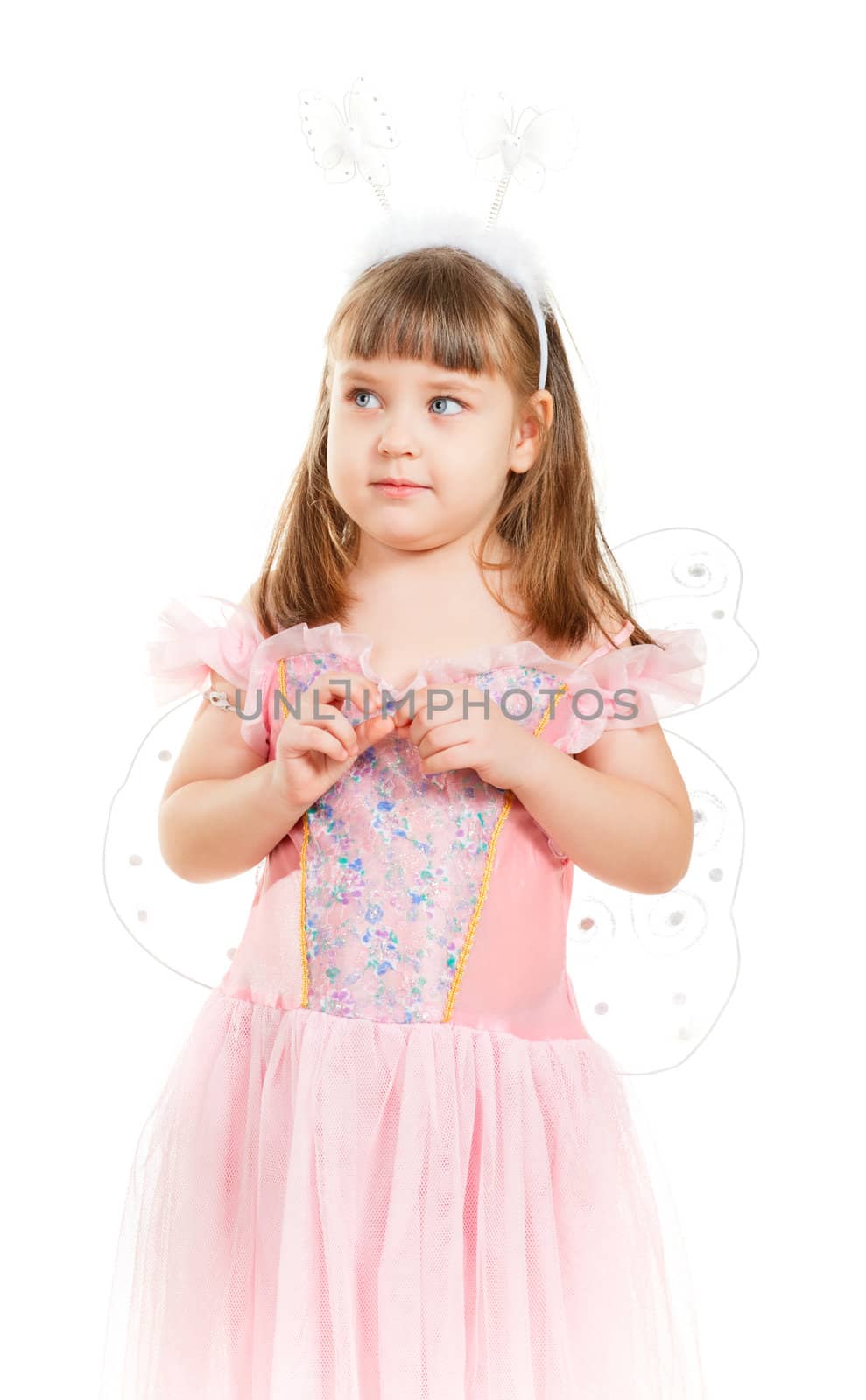 girl with butterfly wings isolated on white background