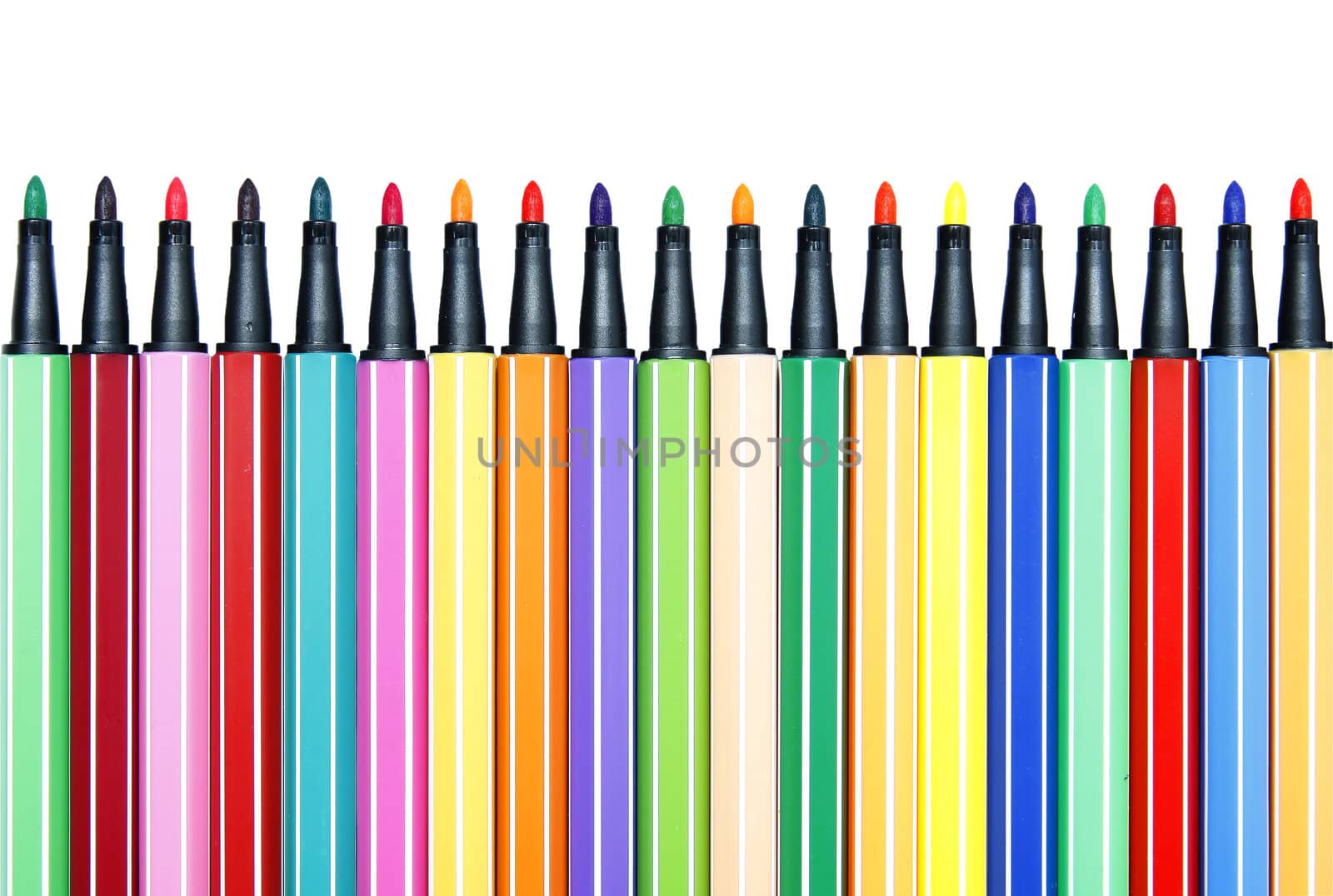 Colorful pen set on white blackground