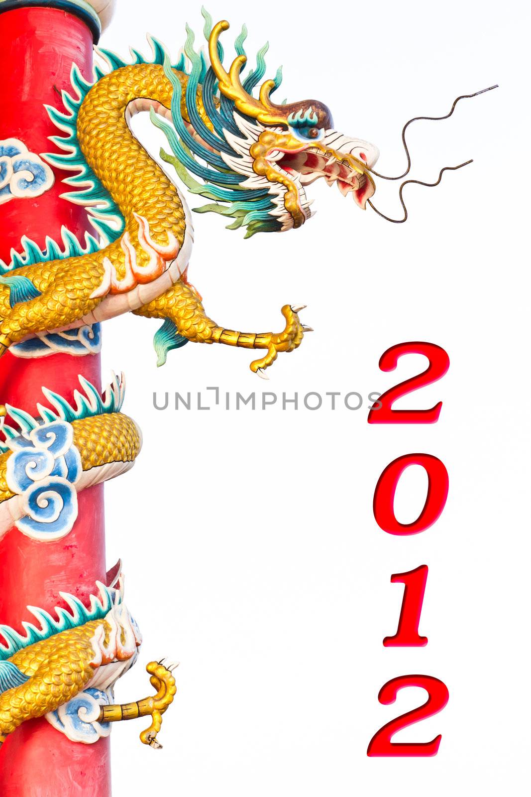 dragon statue and happy new year 2012  by tungphoto