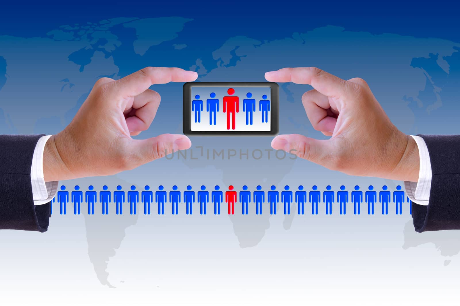 hand and mobile recruitment right man ,human resource concept by tungphoto