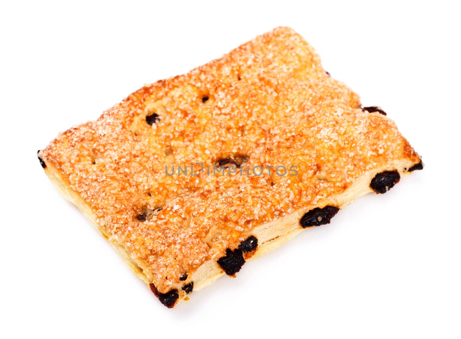 pone pie with raisins isolated on white background