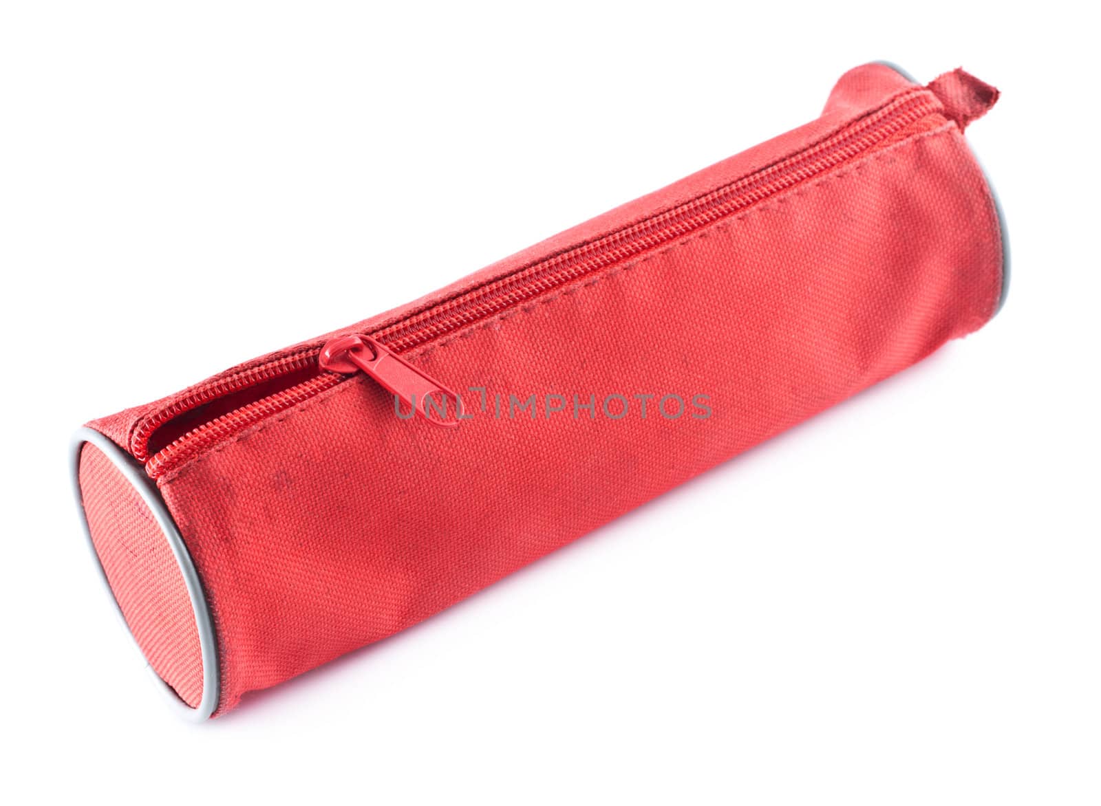 red fabric pencil-case isolated on white background