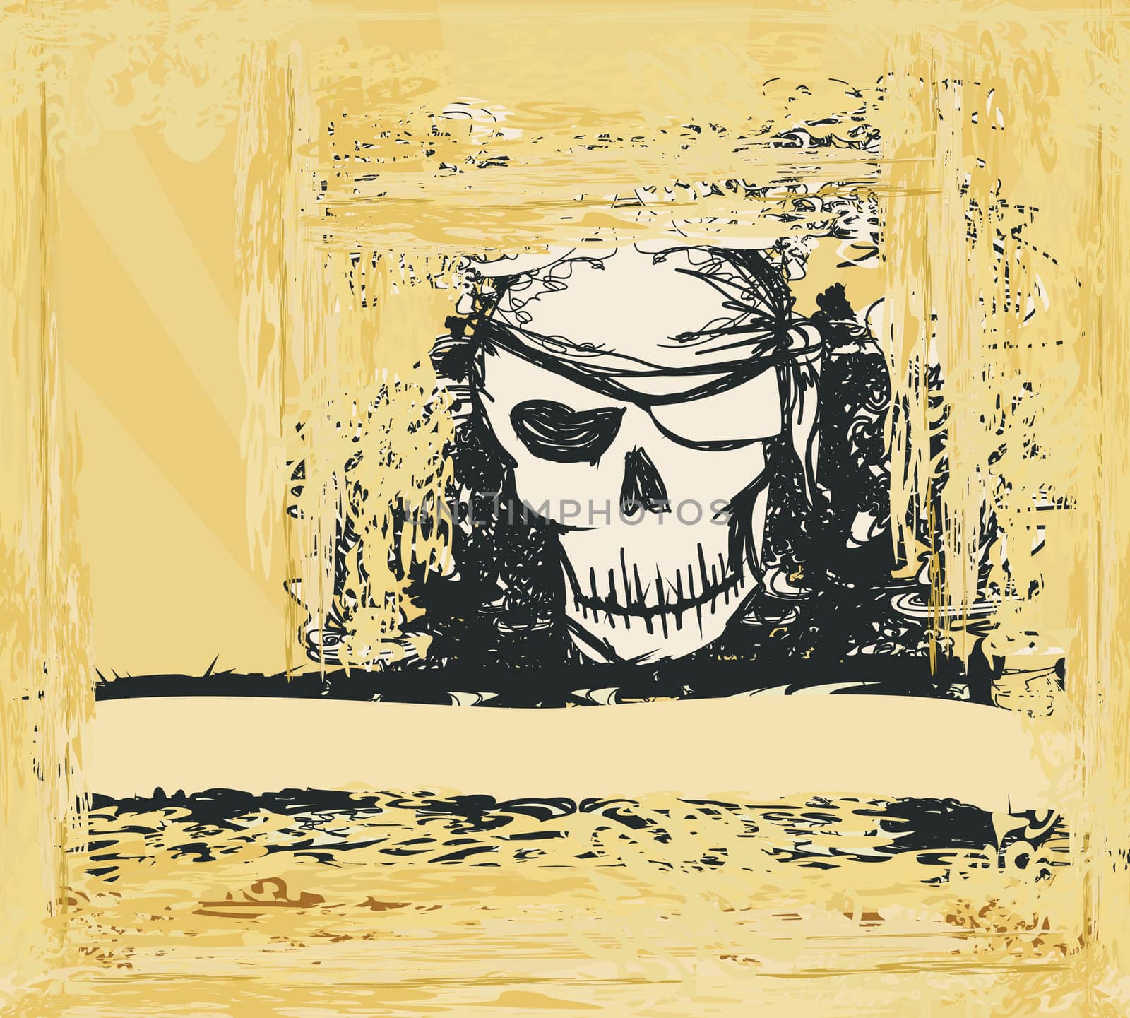 Skull Pirate - retro grunge card