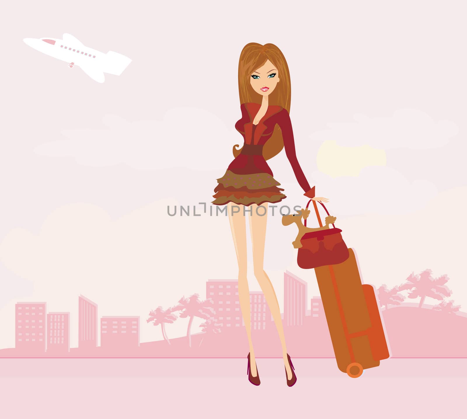 beauty travel girl with baggage