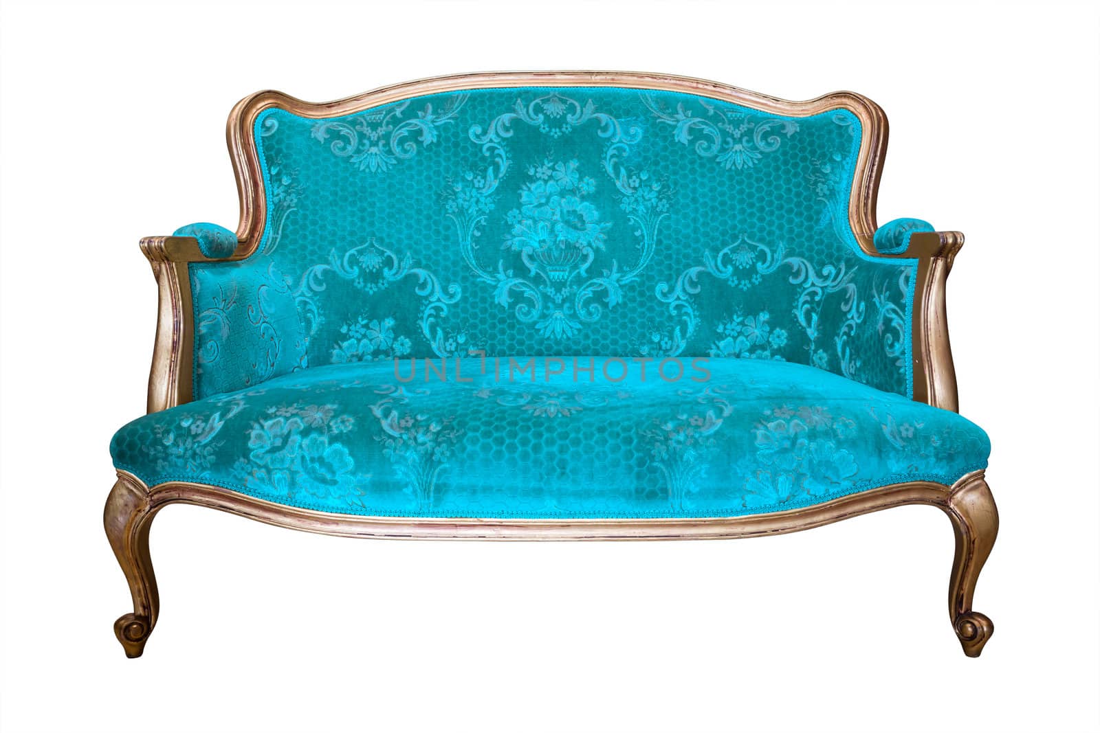 vintage blue luxury armchair isolated with clipping path