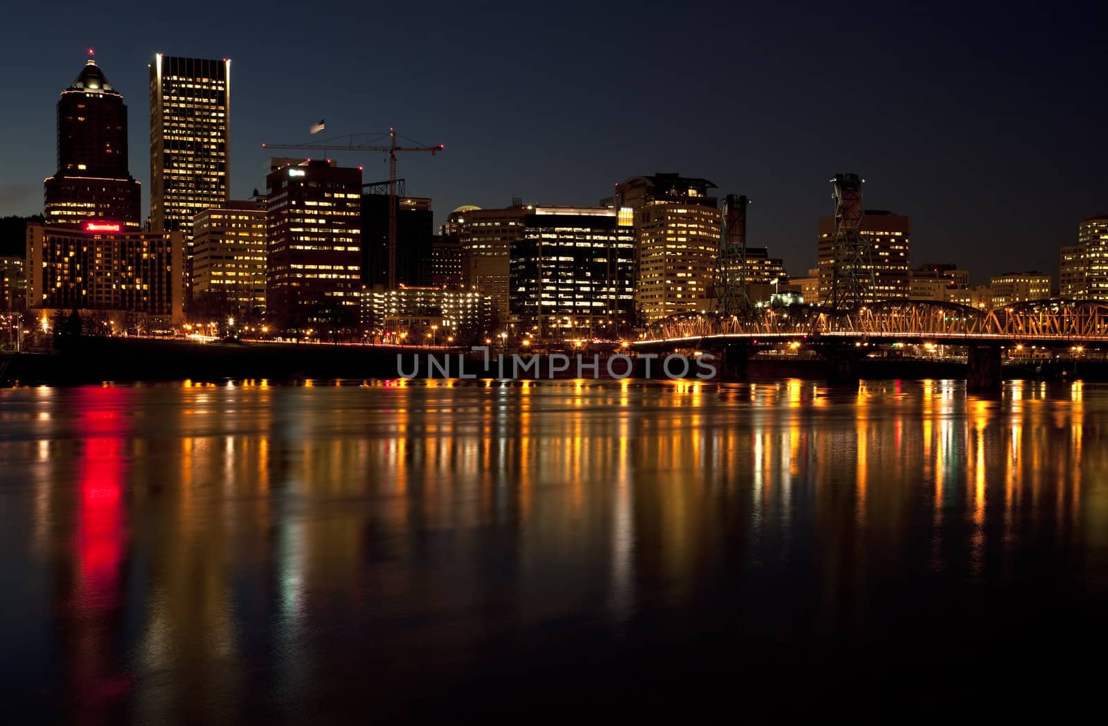 Portland Oregon skyline at night.