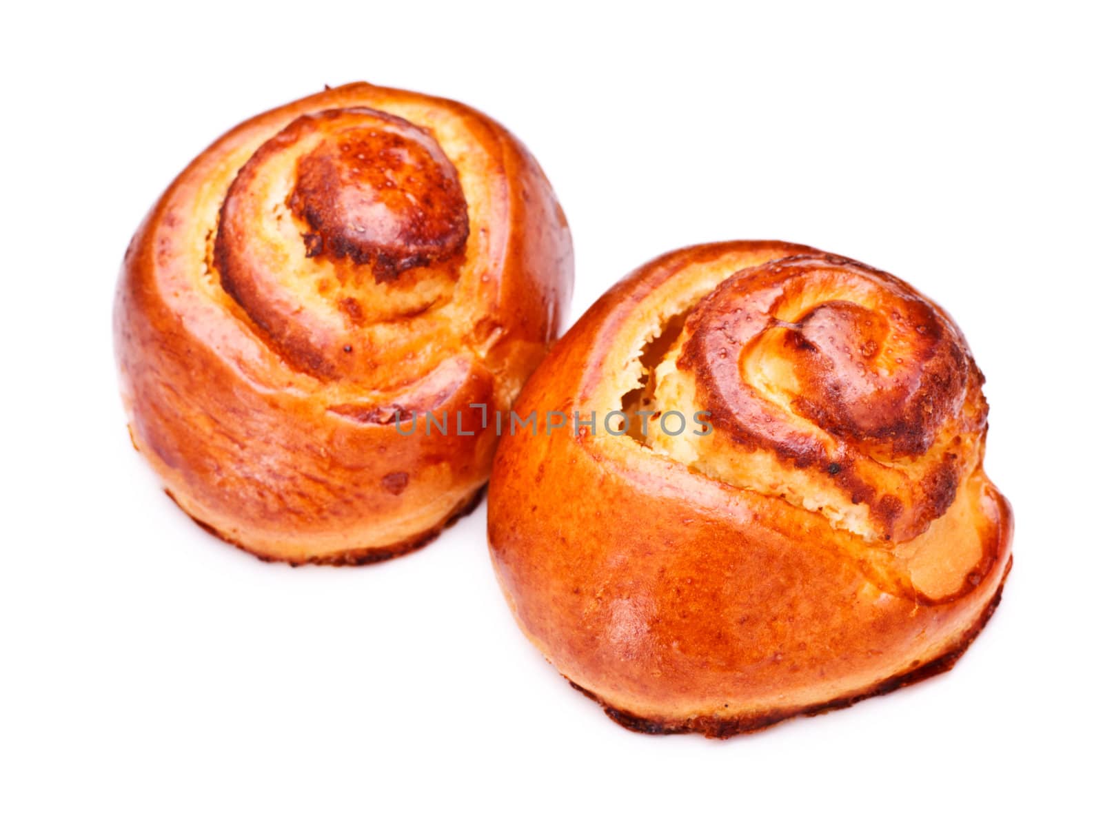 sweet spiral buns isolated on white background
