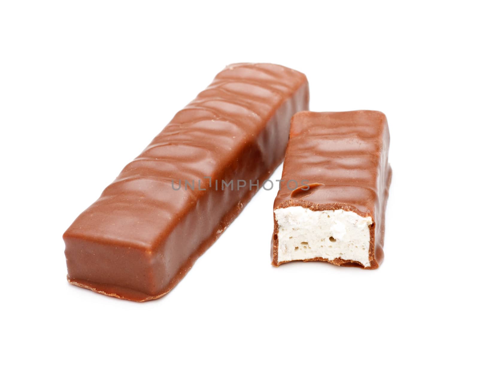 two candy bar pieces isolated on white