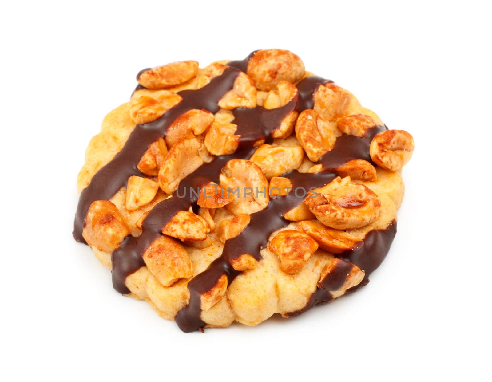 chocolate chip cookies with peanuts, isolated on white