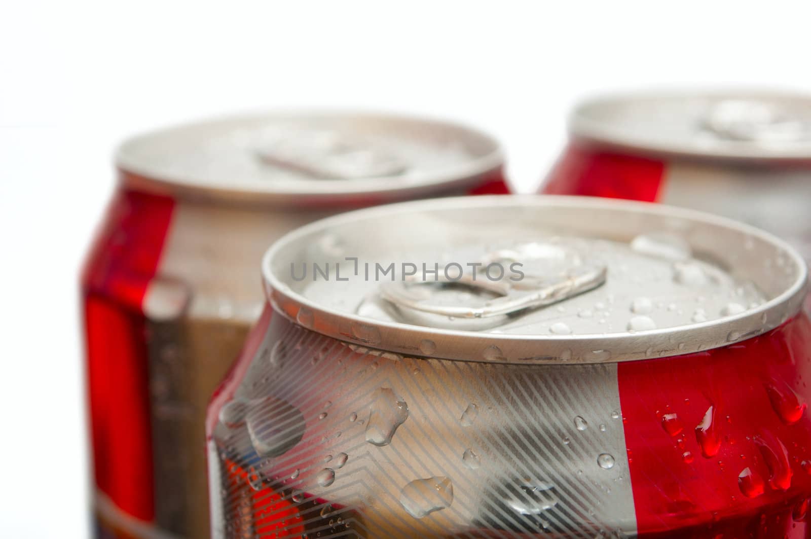 Closeup of Drinking Cans on White Background - Shallow Depth of Field
