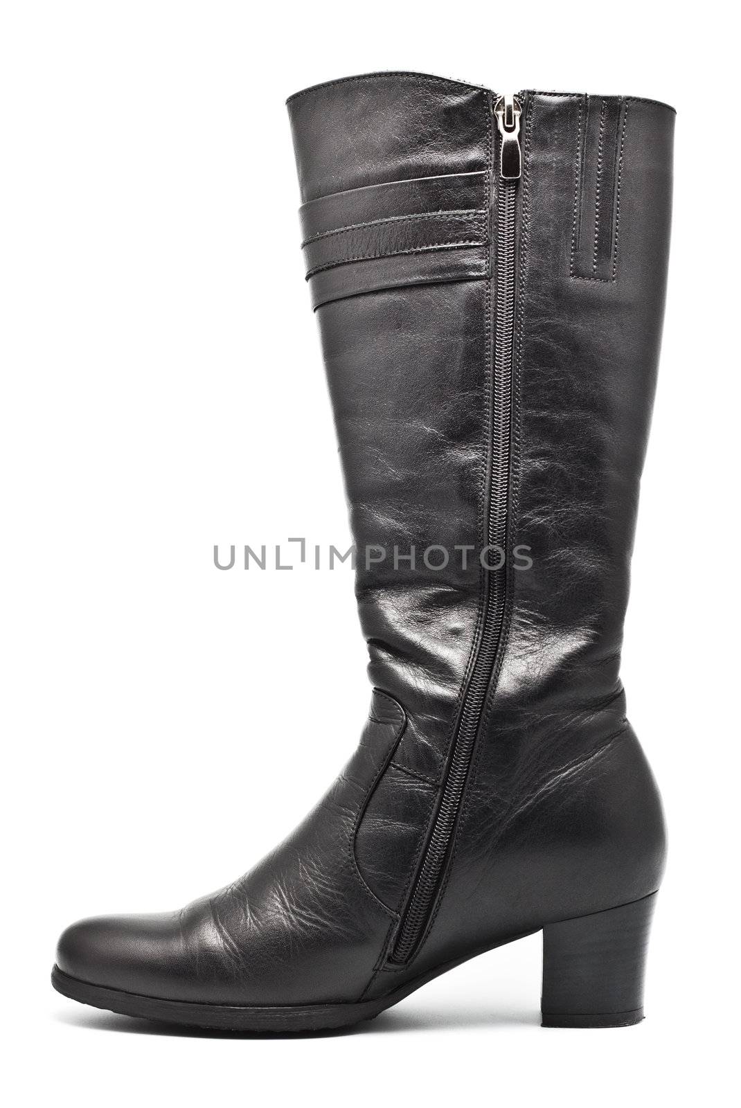 black leather female boots isolated on white