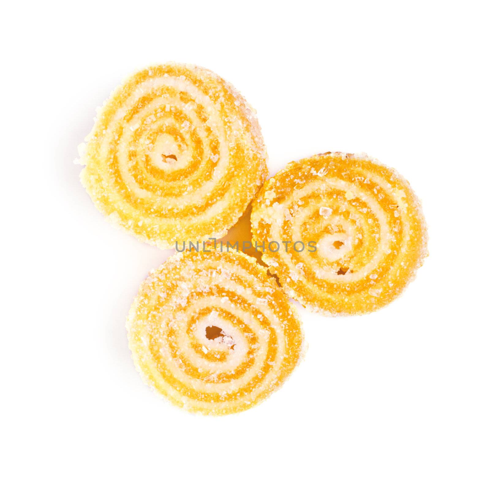 spiral marmalade sweets isolated on white background