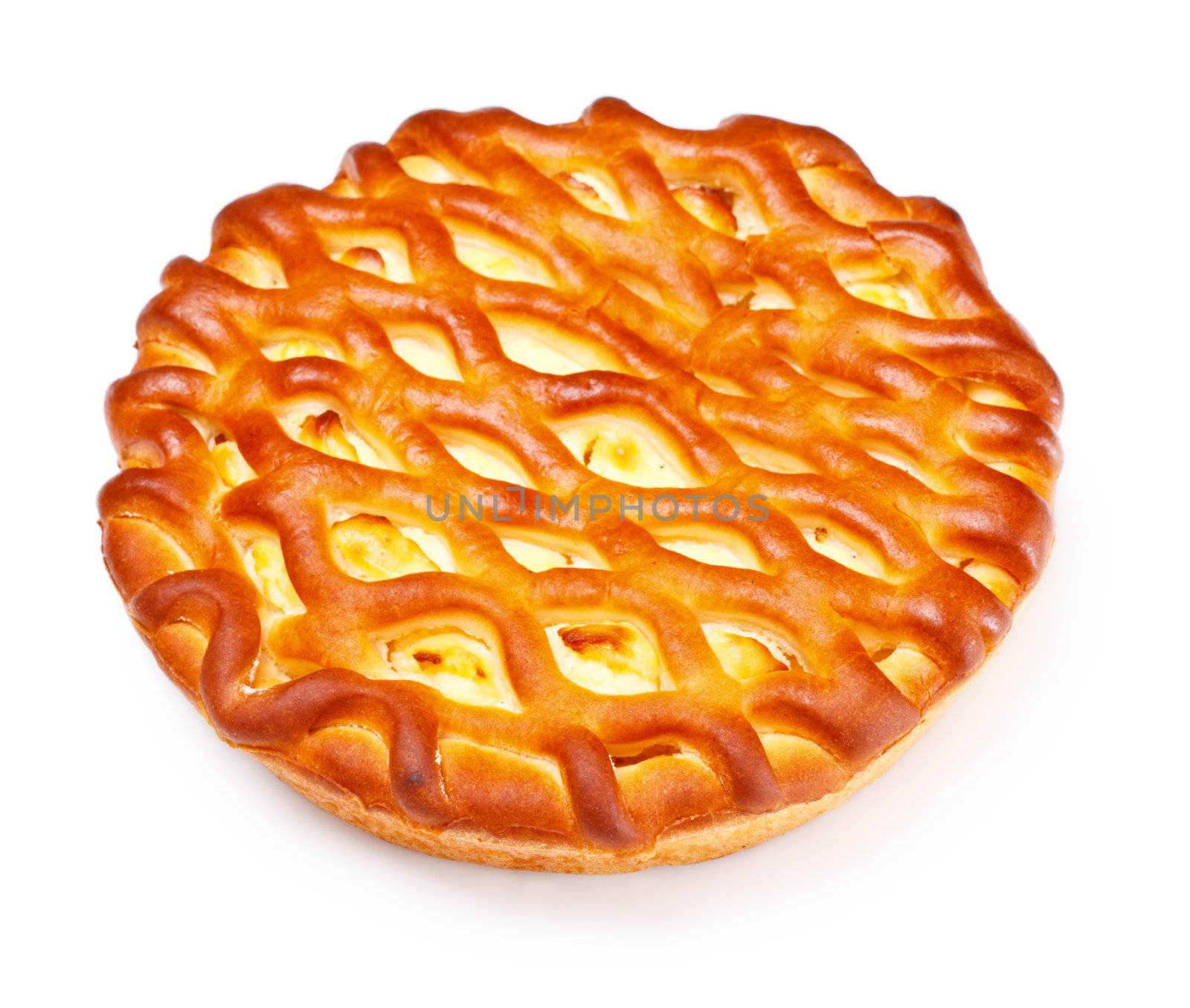 pie with curds filling isolated on white