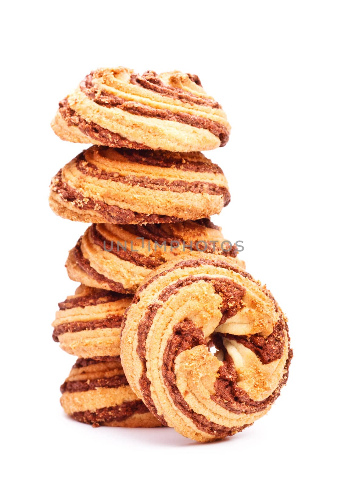 fresh cinnamon cookies tower isolated on white background